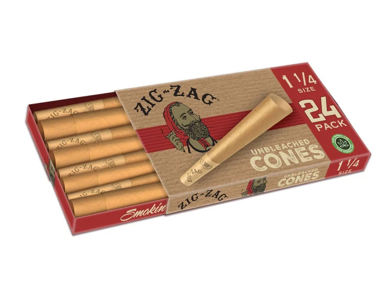 Zig-Zag 1-1/4″ Unbleached Pre Rolled Cones – 12 Pack Carton – 24 Cones Per Pack