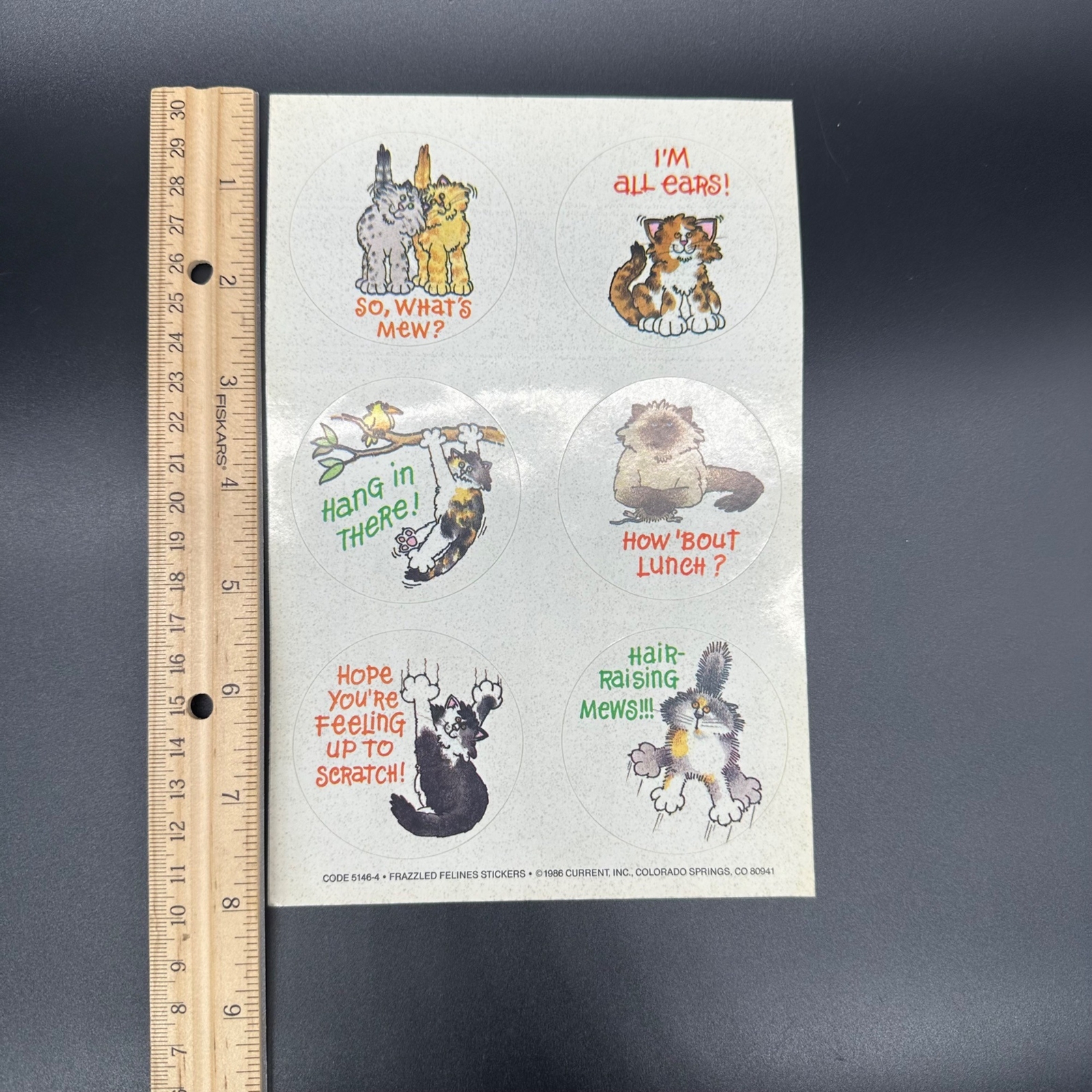 Vintage Kitty Cat Stickers Frazzled Felines 1986 Current Kitschy Humor Round 80s