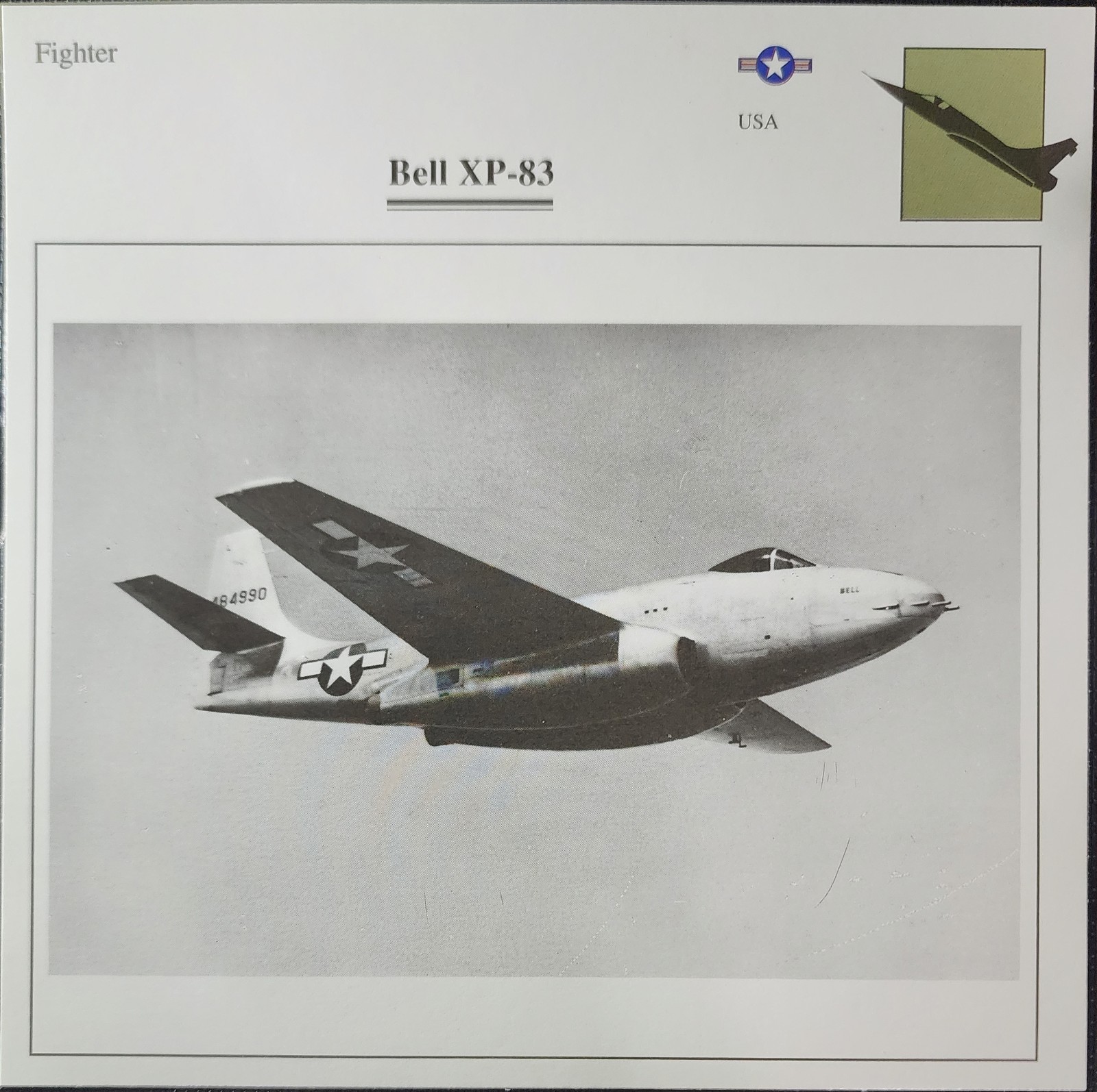 Bell XP-83 XP83 XP 83 Plane Picture Original Vtg Aircraft Info Collector Card