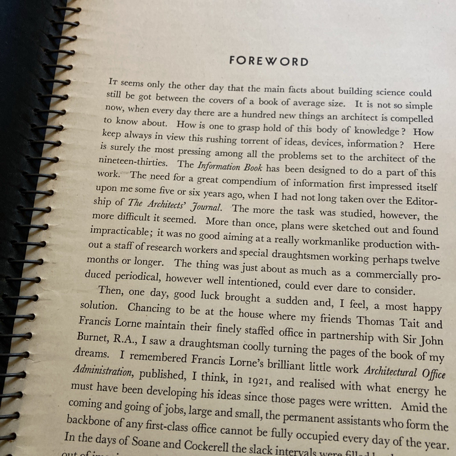 The Information Book, Sir John Burnet, Tait & Lorne, softcover, spiral bound.