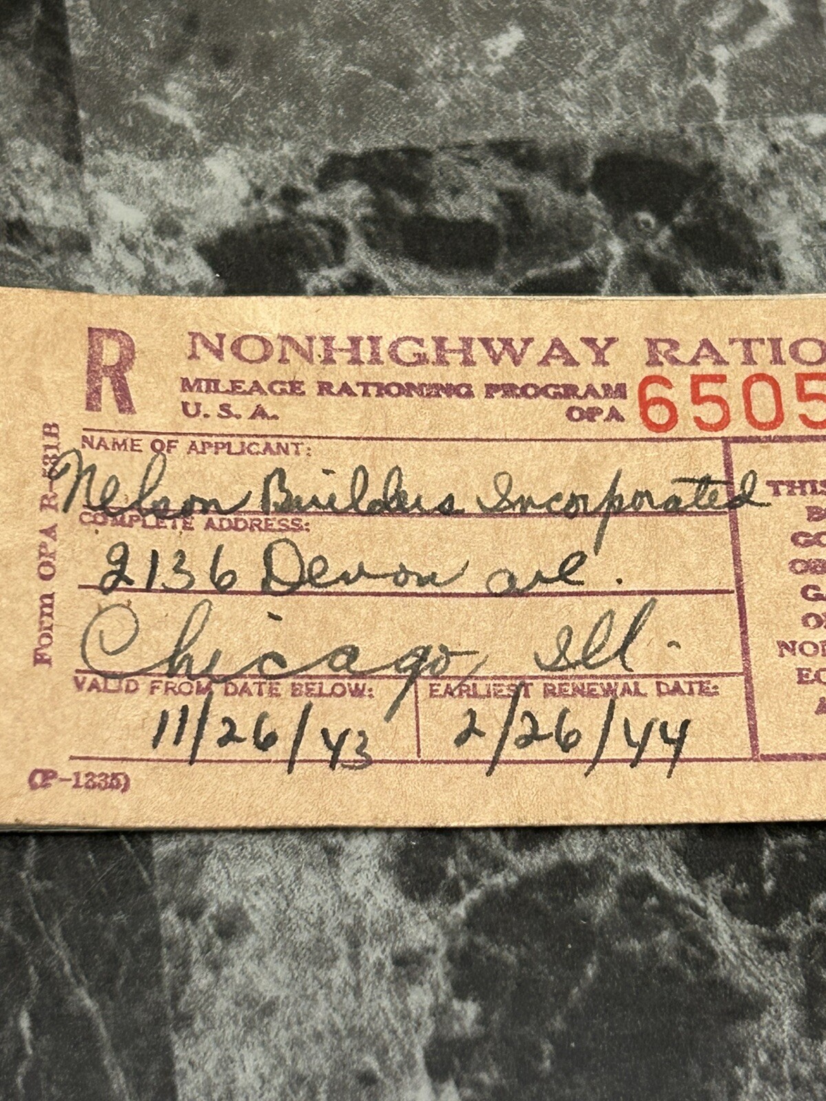 1943-1944 NON HIGHWAY RATIONS BOOKLET WITH 4 FULL PAGES LEFT CHICAGO ILLINOIS