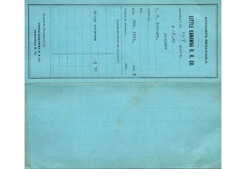 Little Kanawha Railroad WV 1904 Account Stub J.W. Gabbart Slate WV Railroadiana