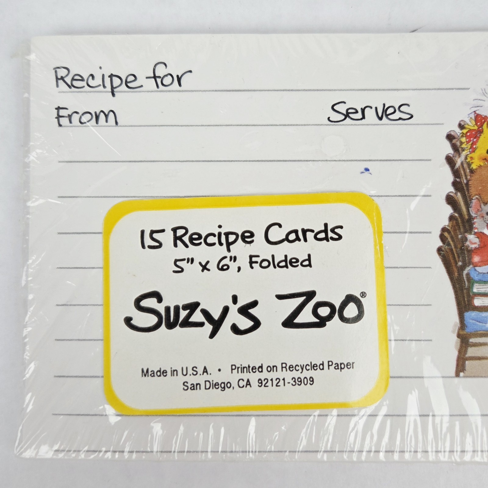Vintage 1990s Suzy’s Zoo Folded Recipe Cards NOS Sealed 15pk Cottagecore Animals