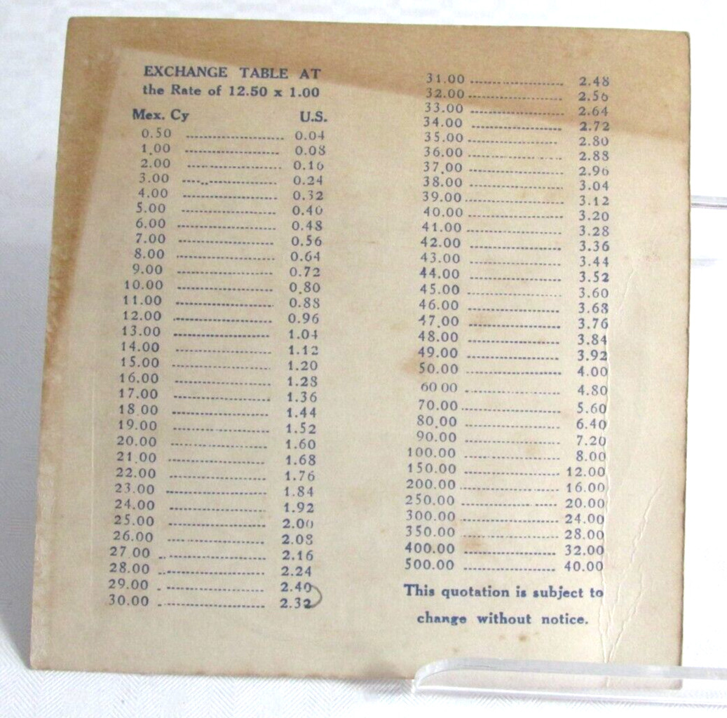 Rare 1940s-50s POWER’S CAFE Sabinas Mexico Miles to Kilometers Calculator Card