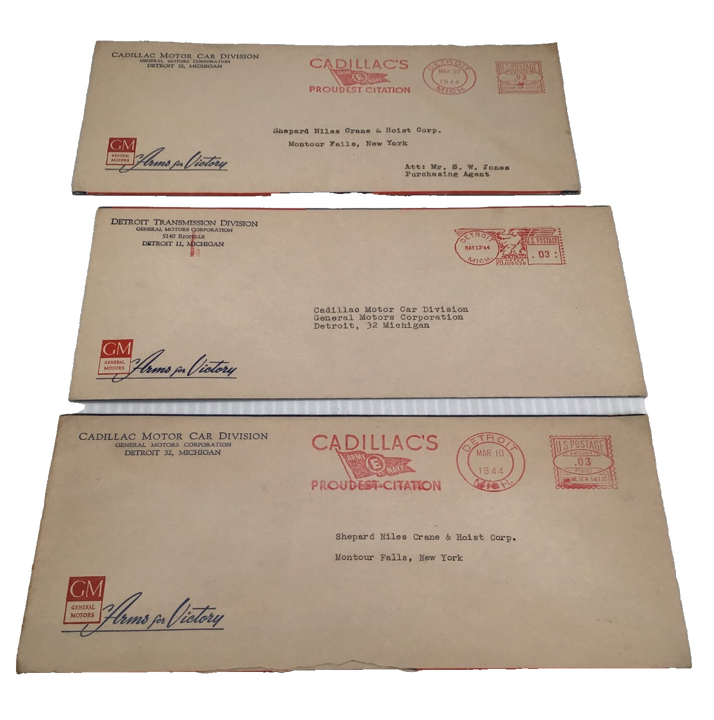 Cadillac Motor Car Letterhead Arms for Victory Envelopes, WWII, 1944