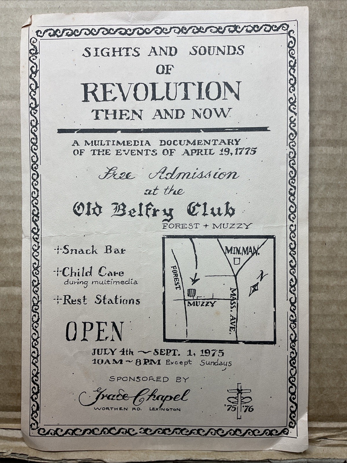 1975 Revolution Then & Now Documentary Flyer Old Belfry Club Lexington Ma B62