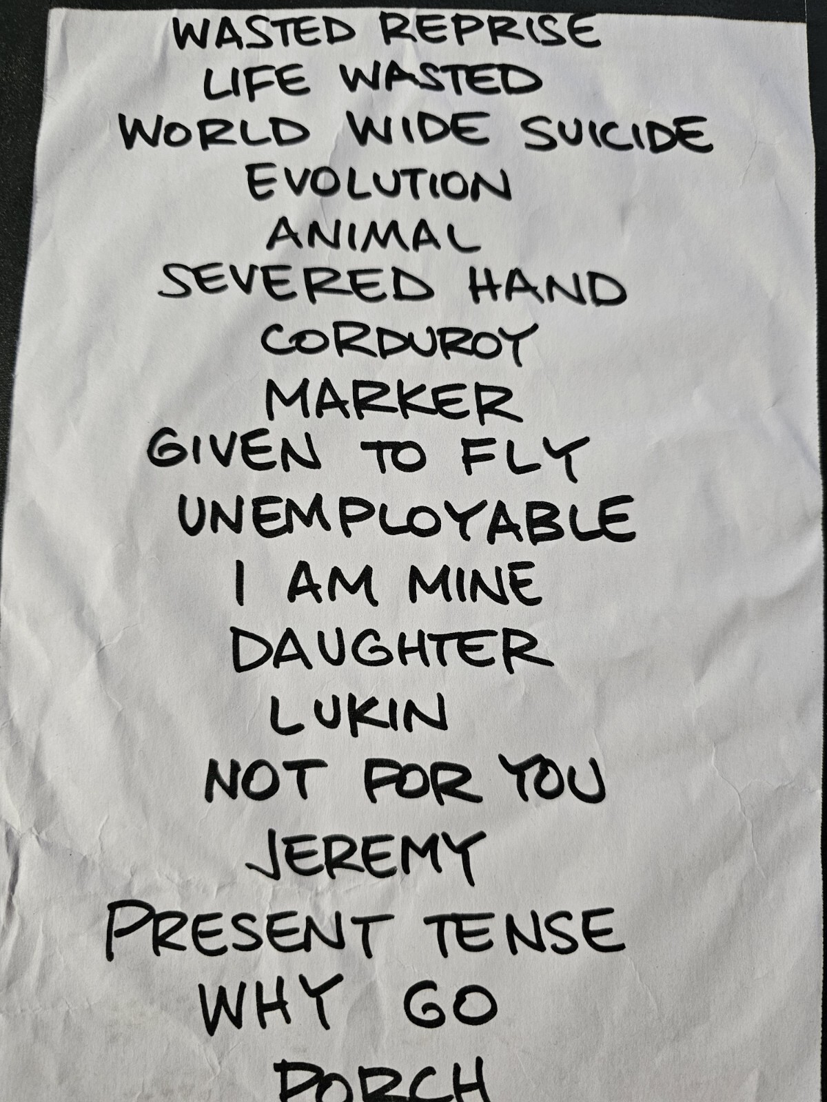Pearl Jam Original Concert Setlist Camden 2006 Concert Eddie Vedder Written