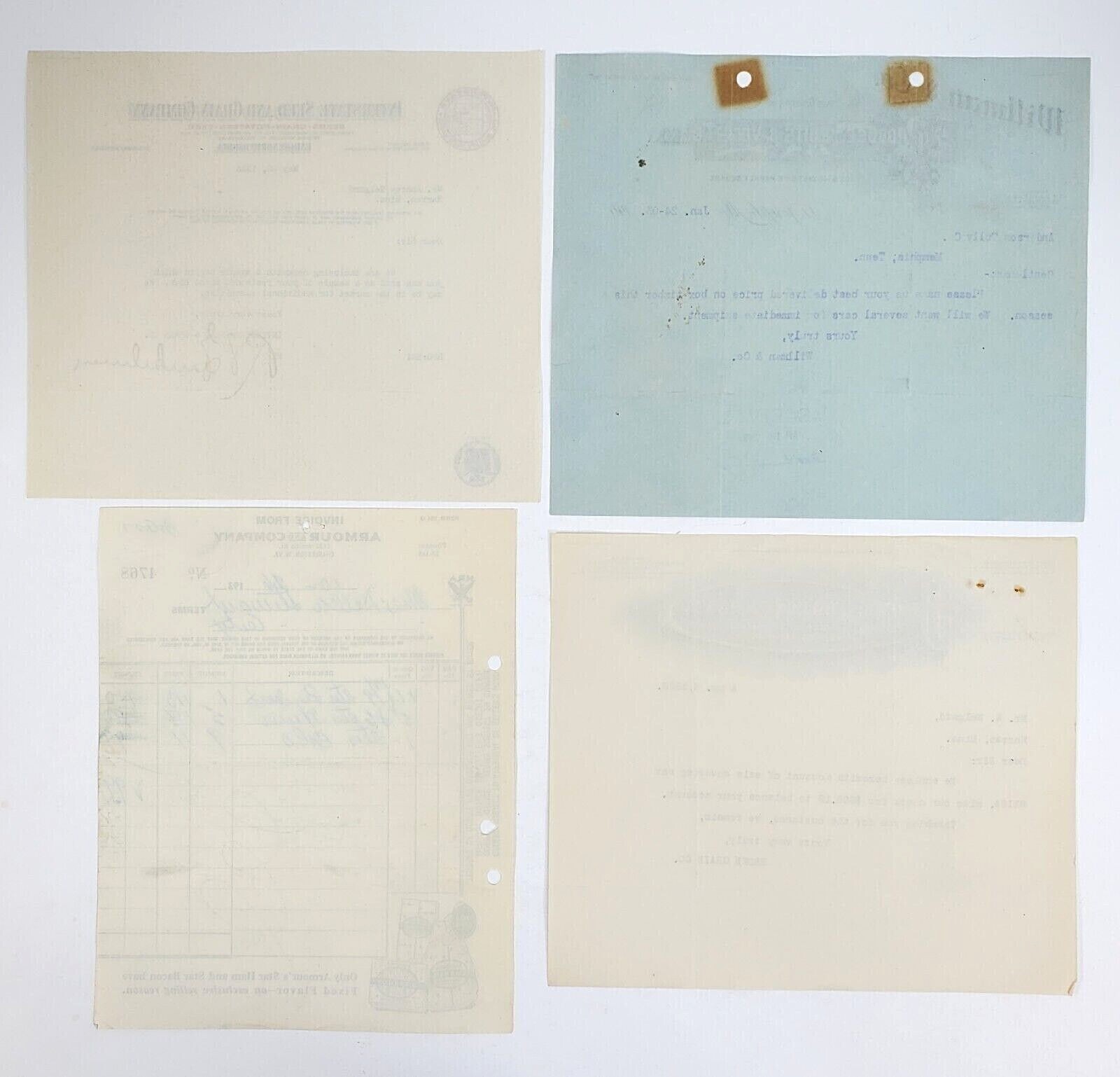 c1900’s-50’s (5) Assorted Letterheads & Invoices Armour Co Grain Smart & Final