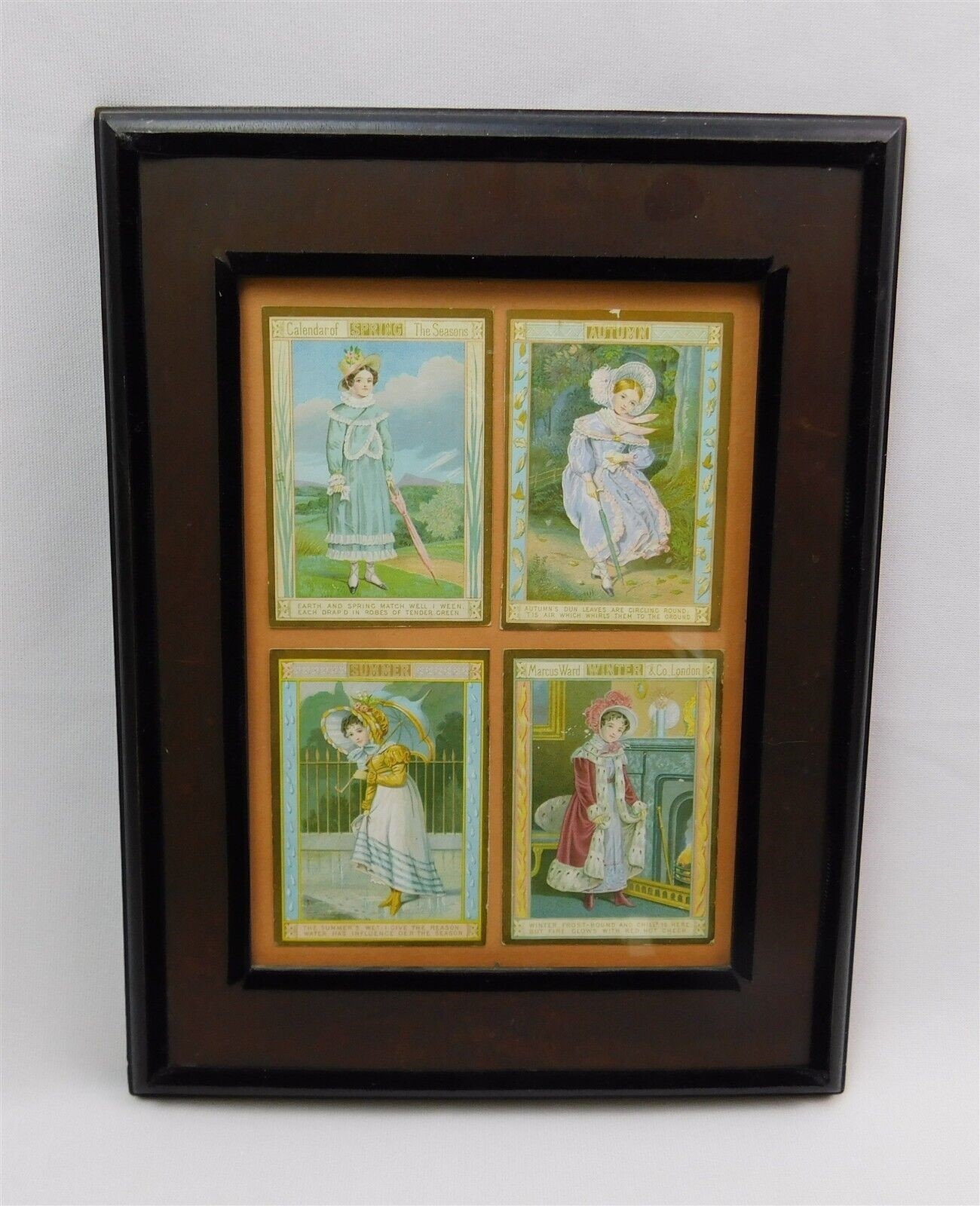 Marcus Ward 1880s Calendar Of The Seasons Victorian Trade Cards Framed