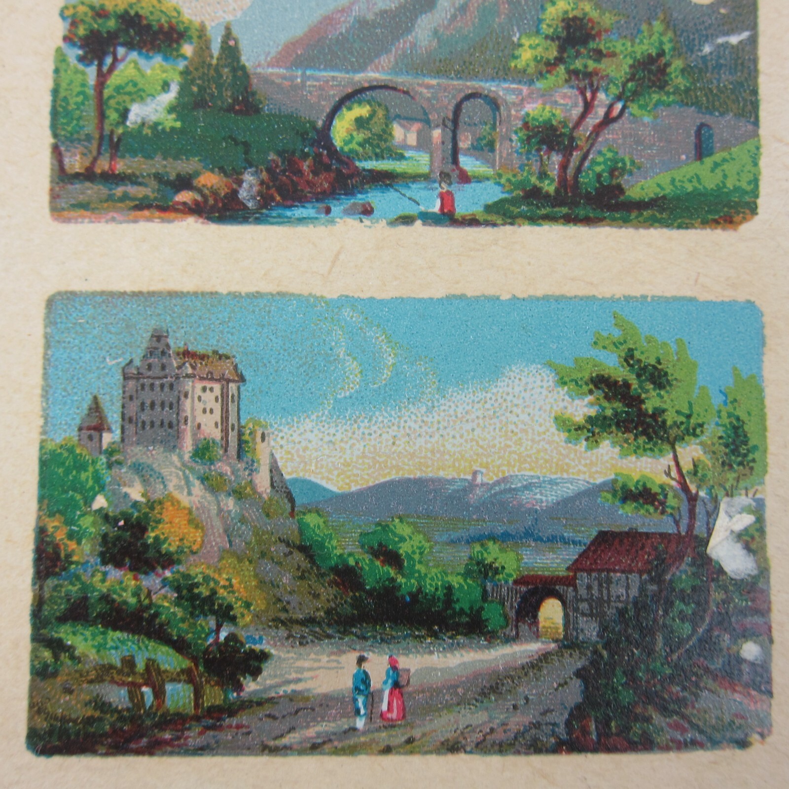 Antique Lithograph Print Samples Lot Mini Landscapes Towns Villages People RARE