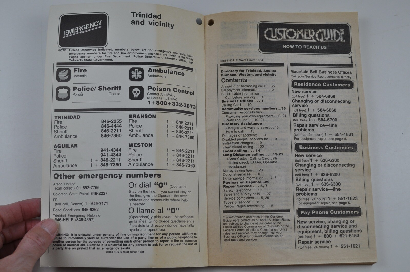 Vintage Phone Book Trinidad Colorado 1984 Mountain Bell Telephone Directory