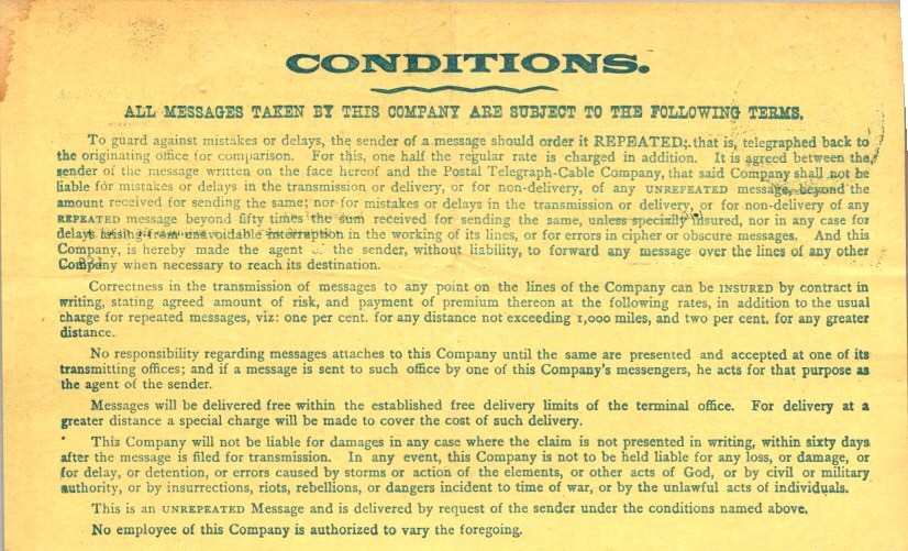 Postal Telegraph Cable Co Telegram Form 1900s Business Shipping