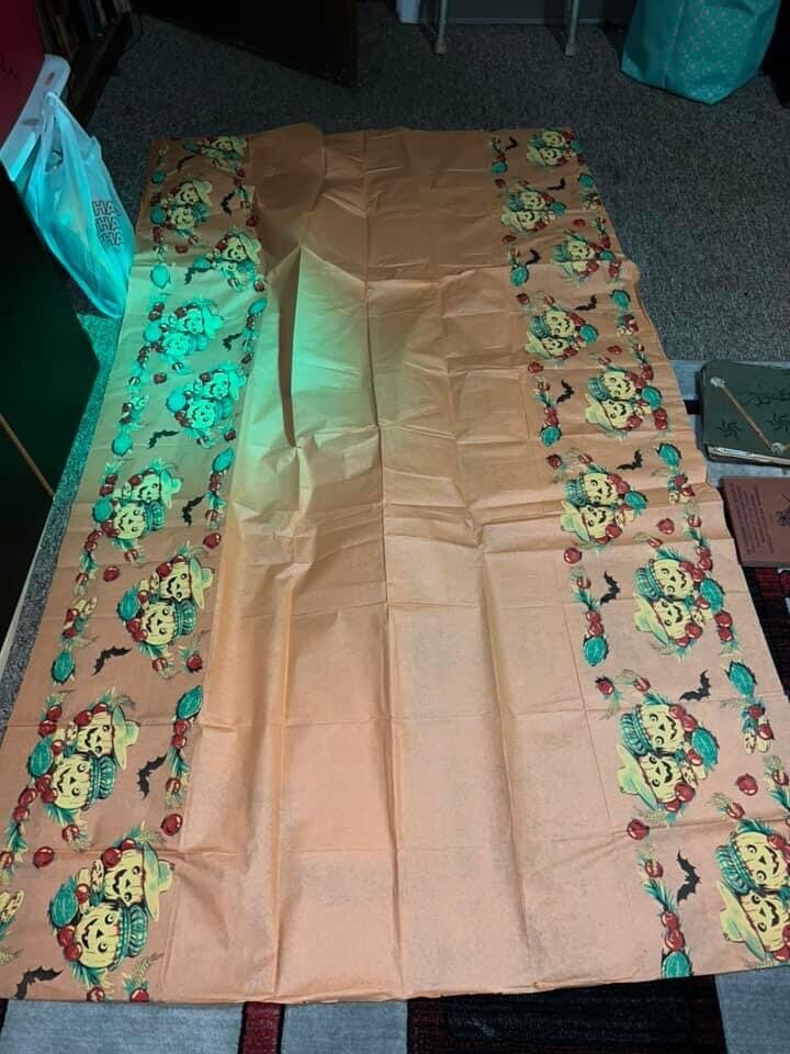 Vintage Halloween crepe Table skirt 1950-1960 table cloth mid century