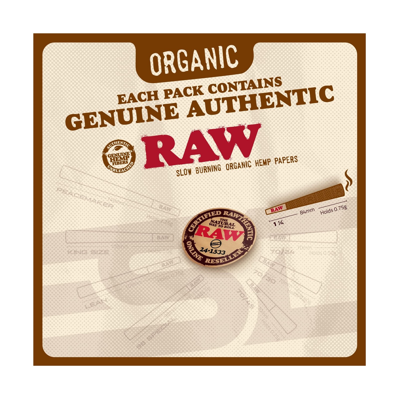 RAW Organic 1 1/4 Pre-Rolled Cones with Filter (900 Pack)