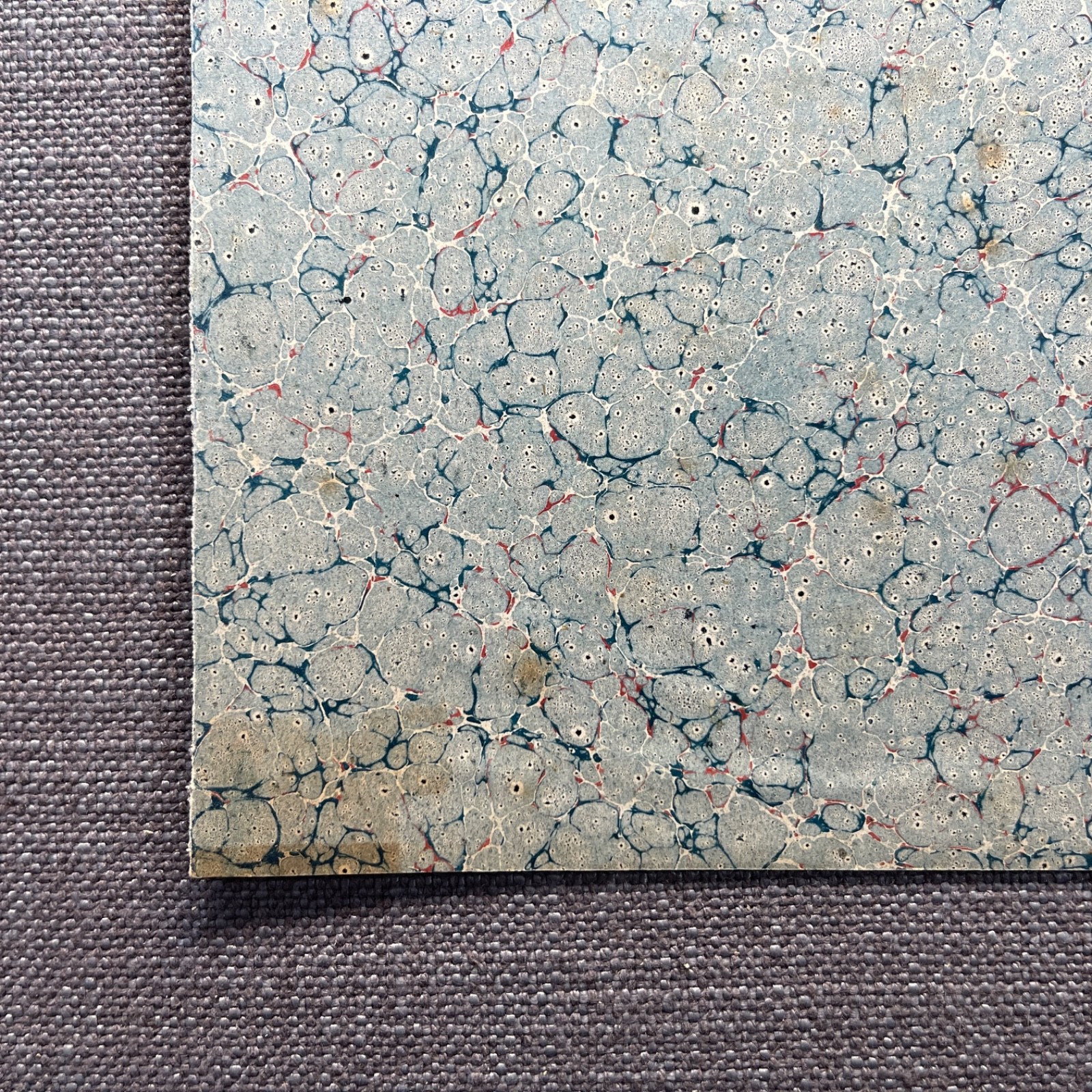 Antique Marbled End Papers Pair Bookbinding Blue Red White