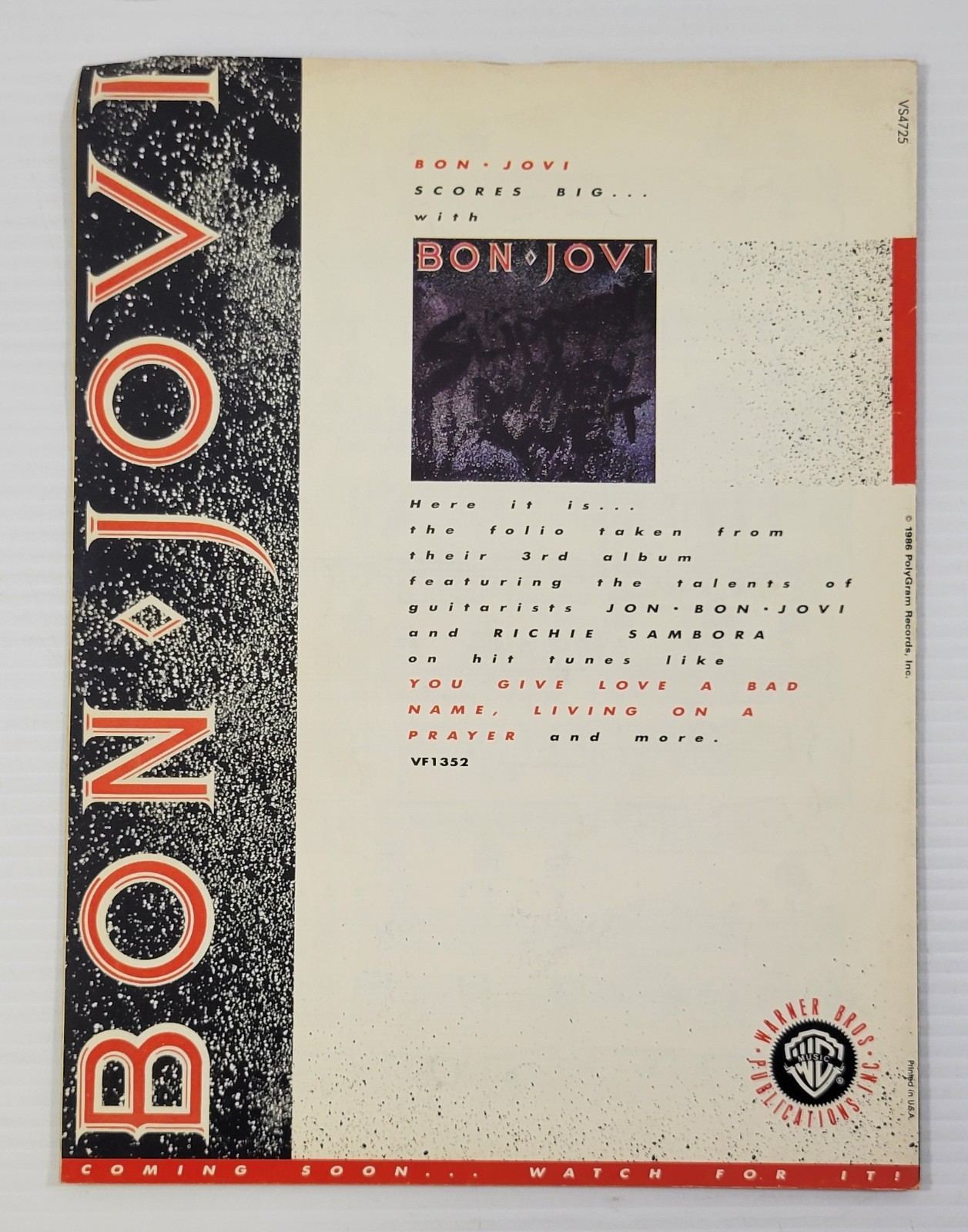 *L4) Livin’ on a Prayer – Bon Jovi – Vintage Sheet Music