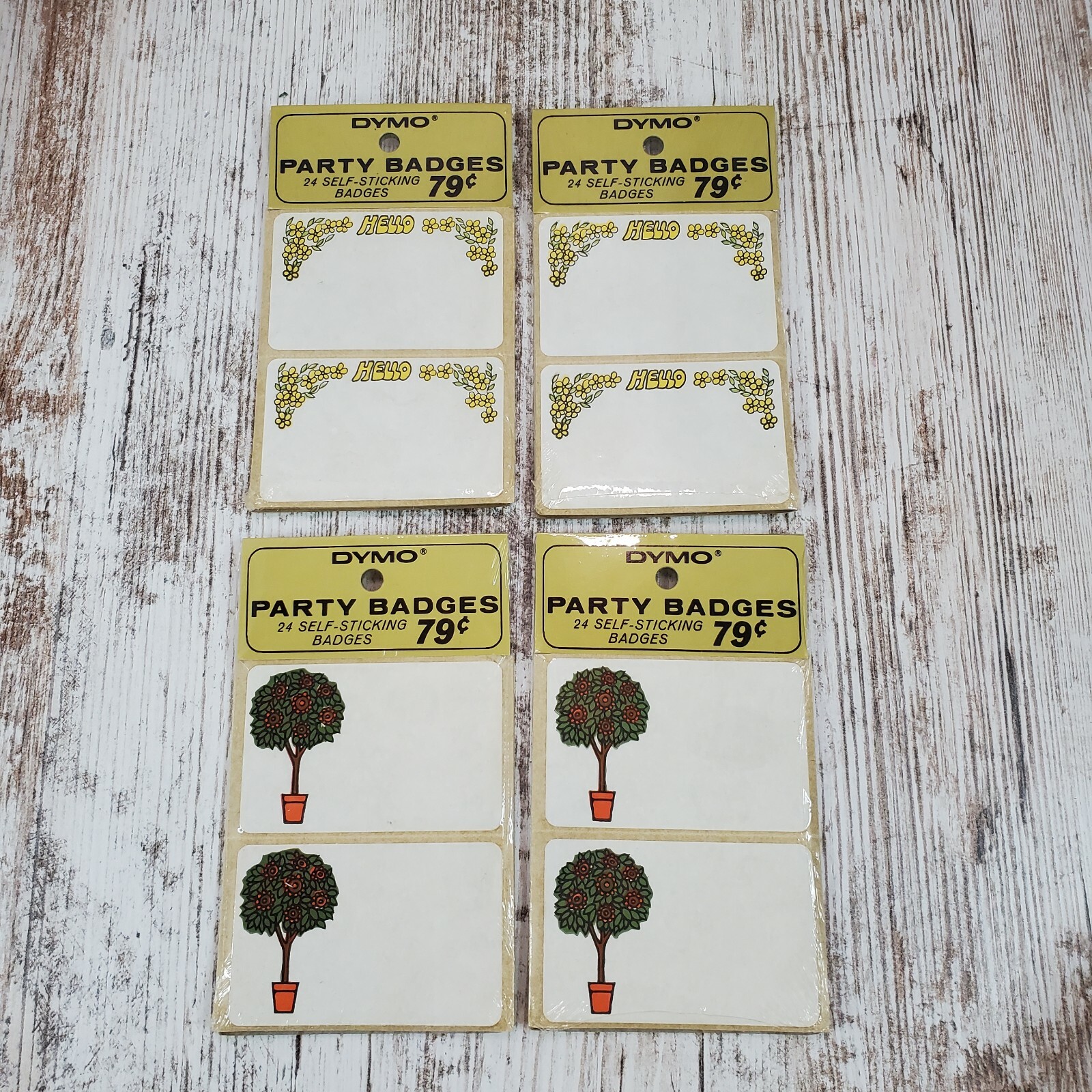 Vintage 1967 Dymo Party Name Badges Self Sticking Labels 24 Pack Lot of 4 NOS