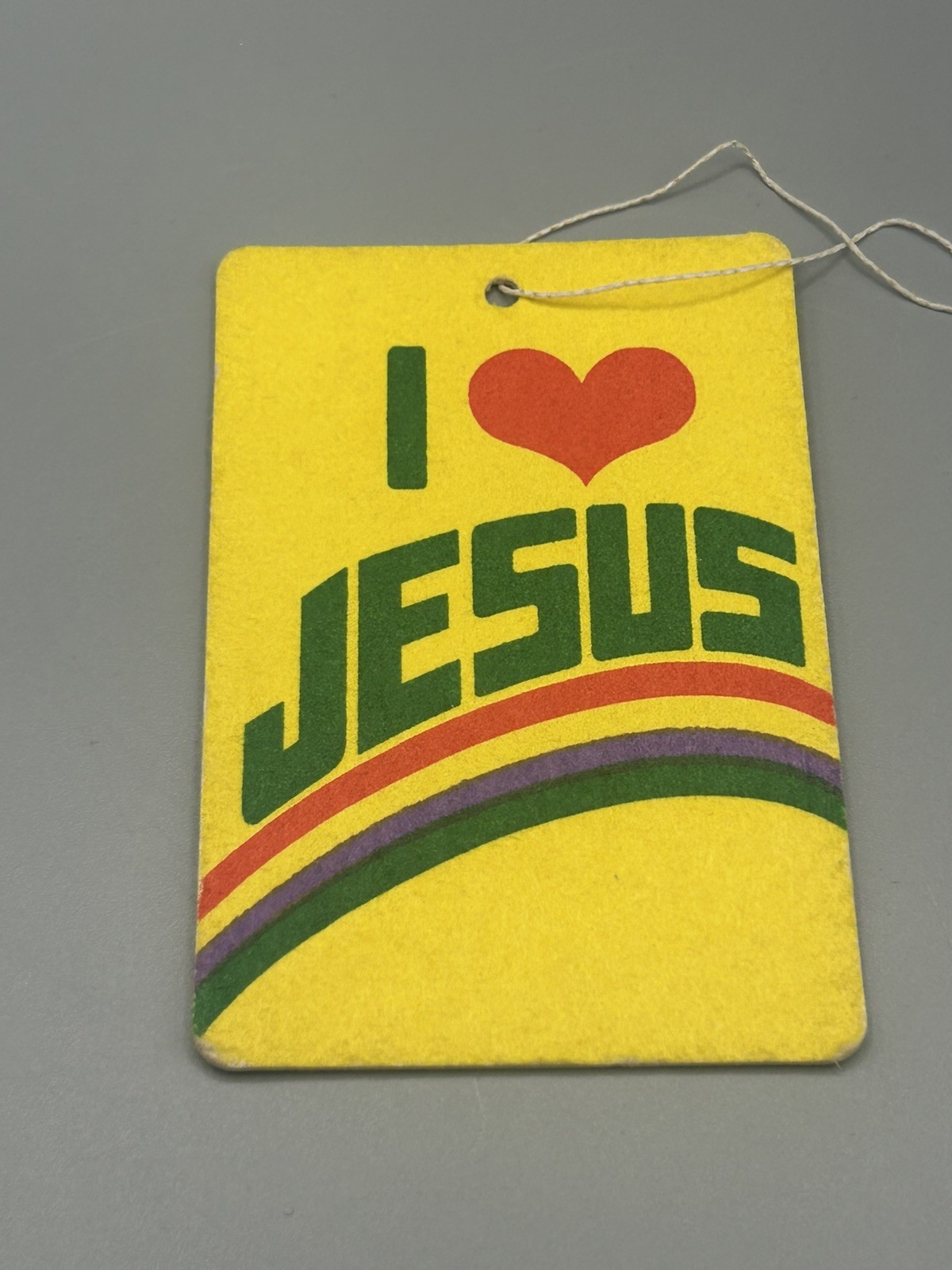 Vintage “I LOVE JESUS” Air Freshener Rainbow I Heart Jesus Yellow Nostalgia