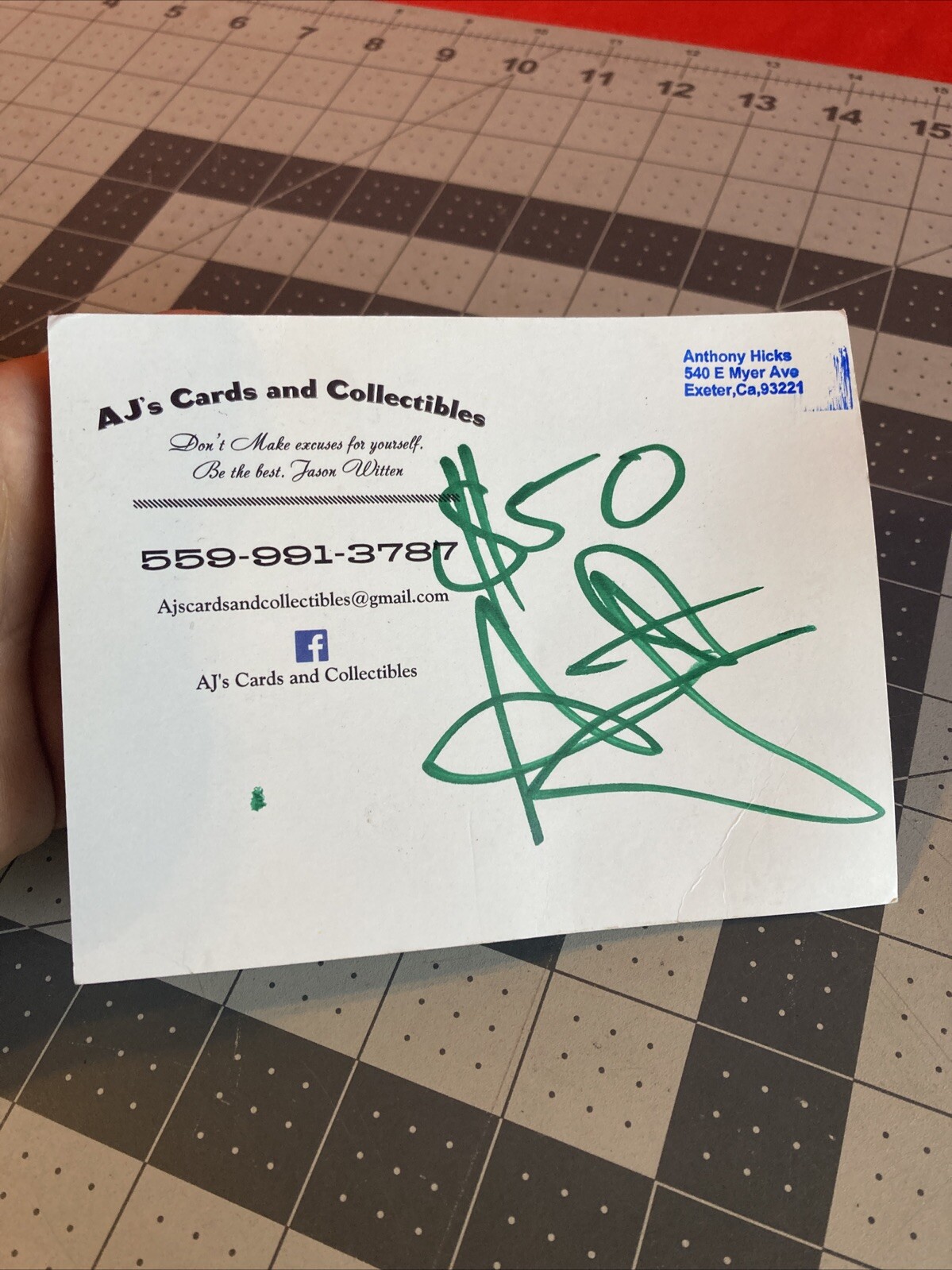 AJ’s Cards and Collectibles 12/27 Business Card Rare w/ Unknown Autographed