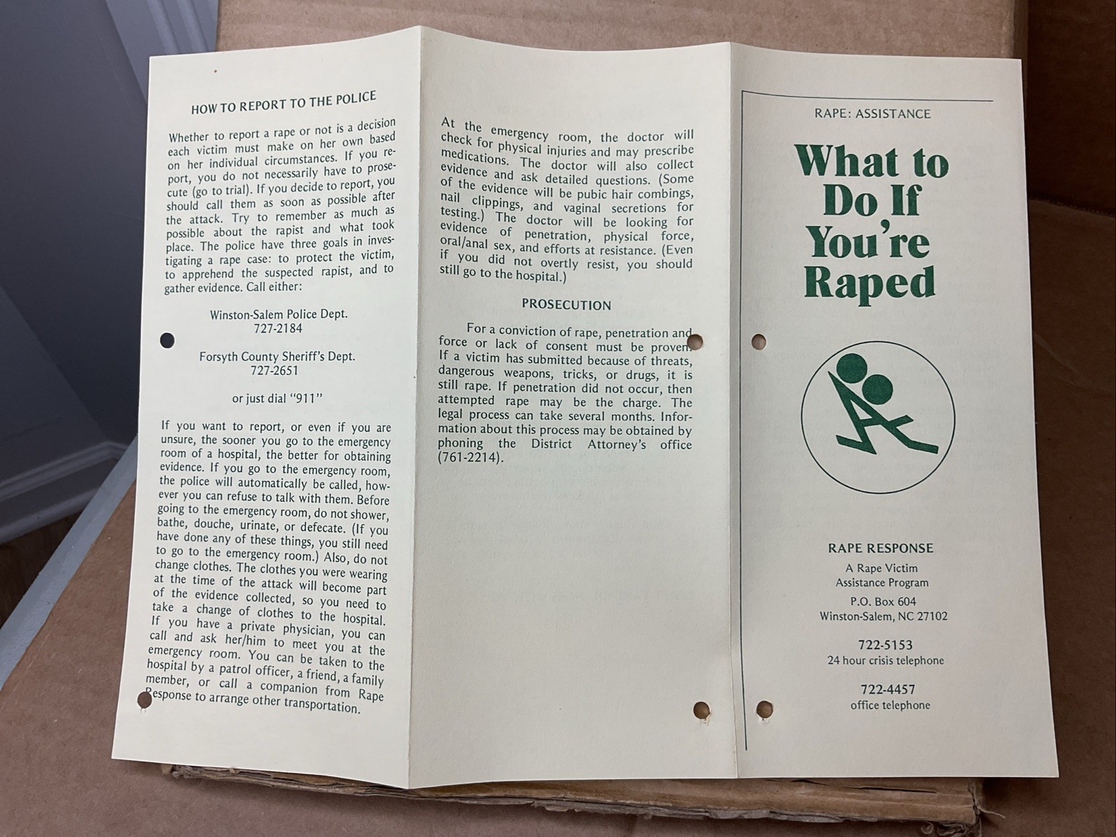 1980s What To Do If You’re Raped Winston-Salem Police Brochure Nc B73