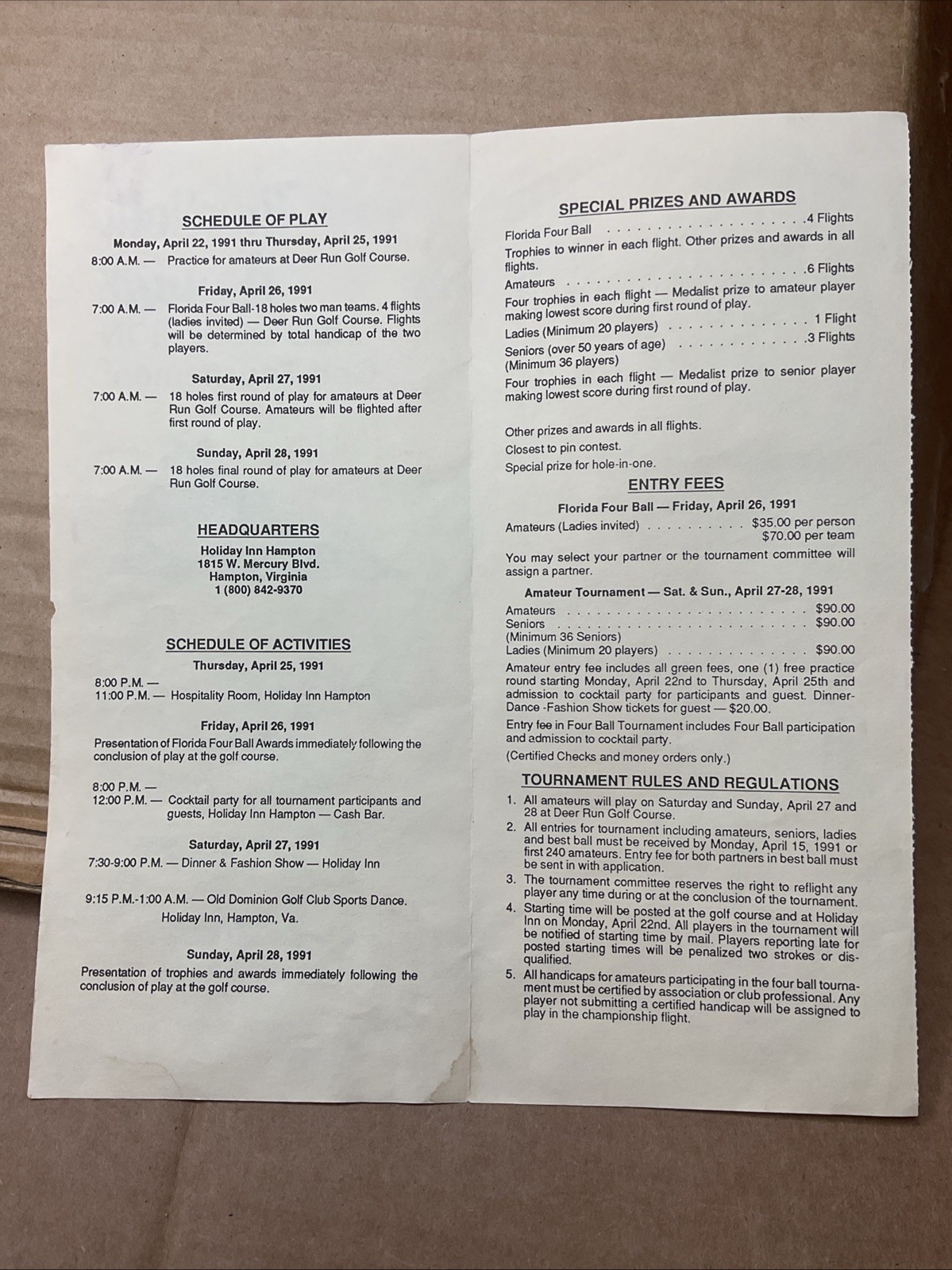 26-28 Apr 1991 13th Old Dominion Golf Tournament Deer Run Course Newport News Va