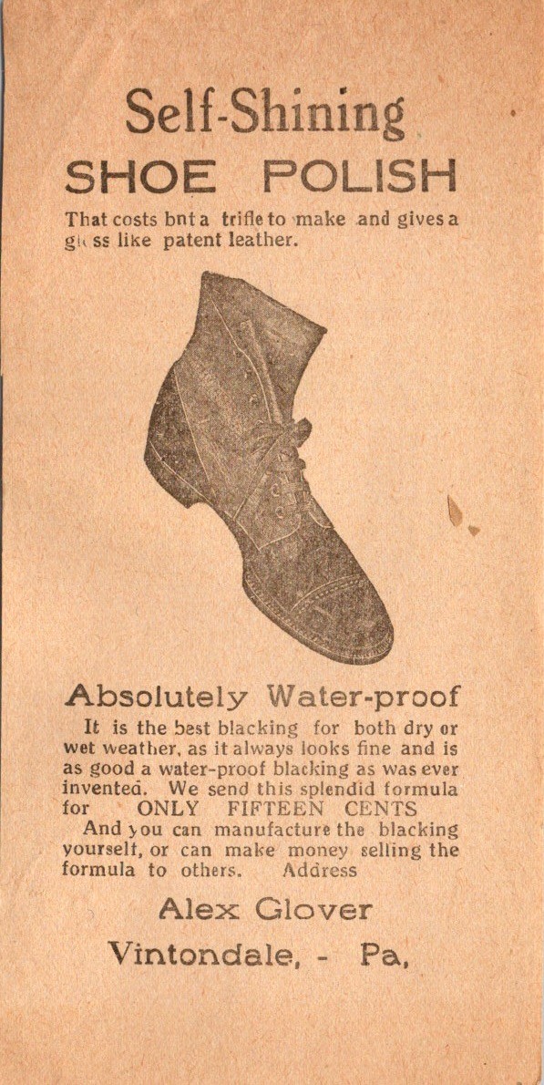 Alex Glover Vintondale PA Self Shining Shoe Polish Mail Order Circular 1900s