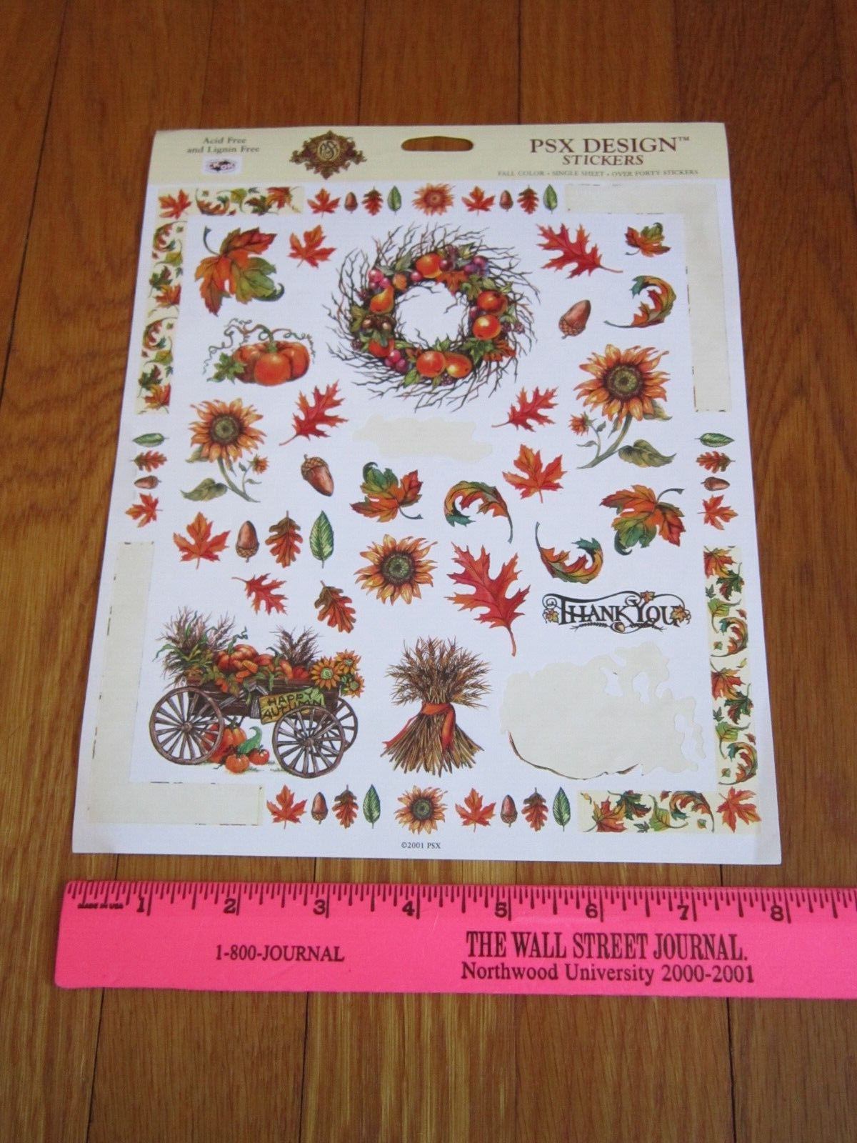 PSX Design Stickers Autumn Fall Color Leaves Acorns 2001 ONE SHEET PartiallyUsed