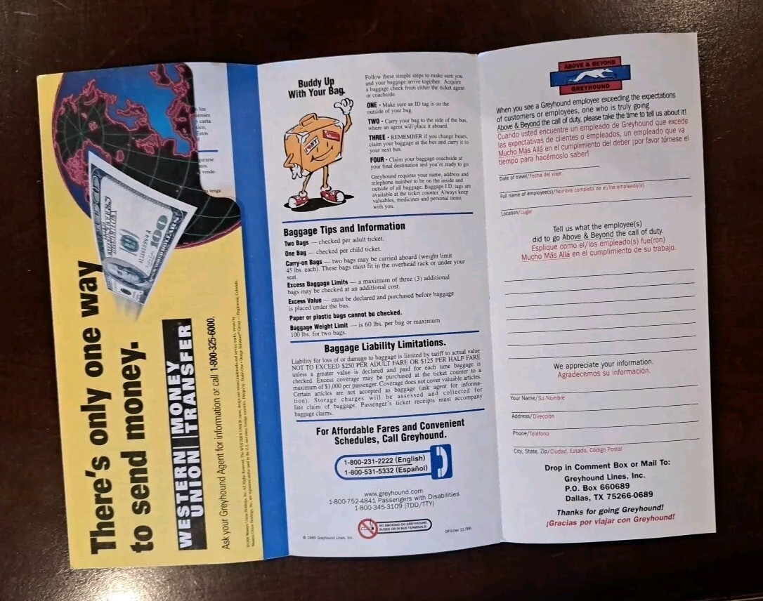 1999 Greyhound Bus Lines Ticket Jacket 85 Anniversary Envelope VINTAGE