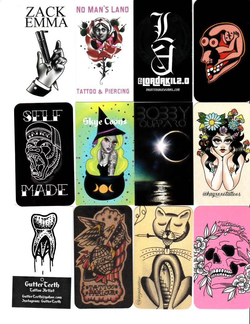 100 Different Vertical American Tattoo Shop Business Cards Set 3