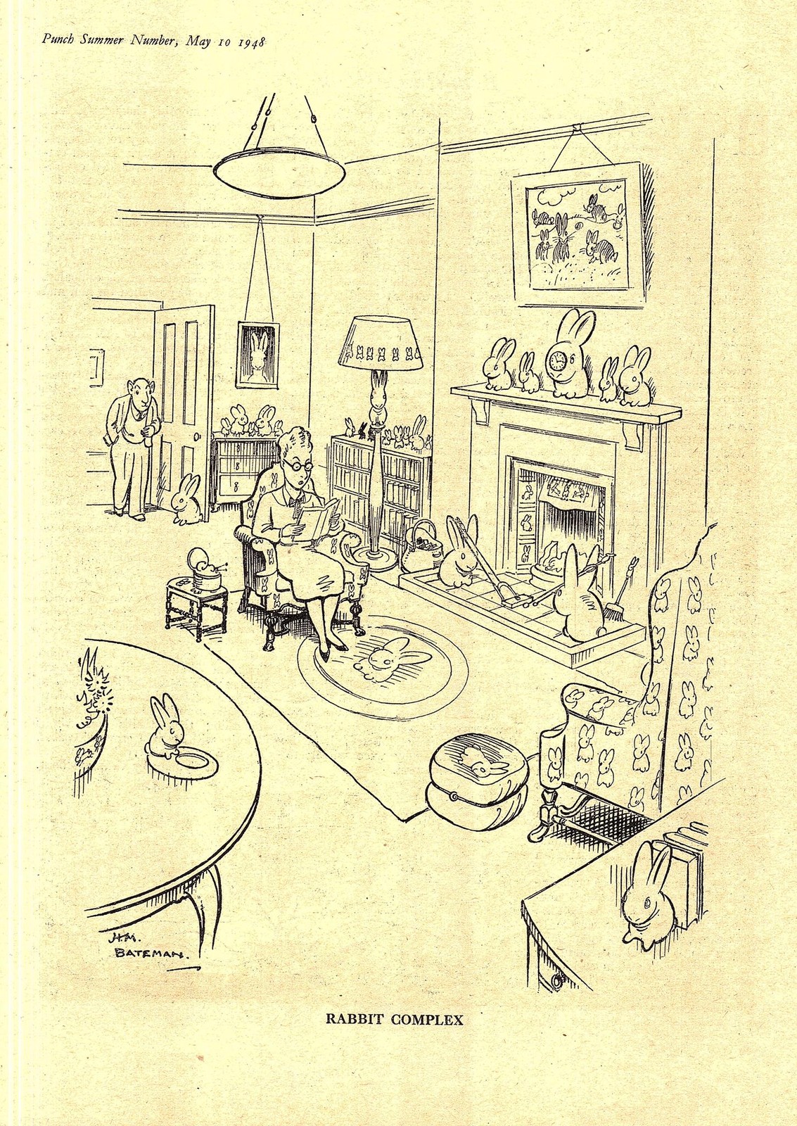 Original 1948 Punch Cartoon Print H M BATEMAN: ‘Rabbit Complex’ Vintage Ephemera