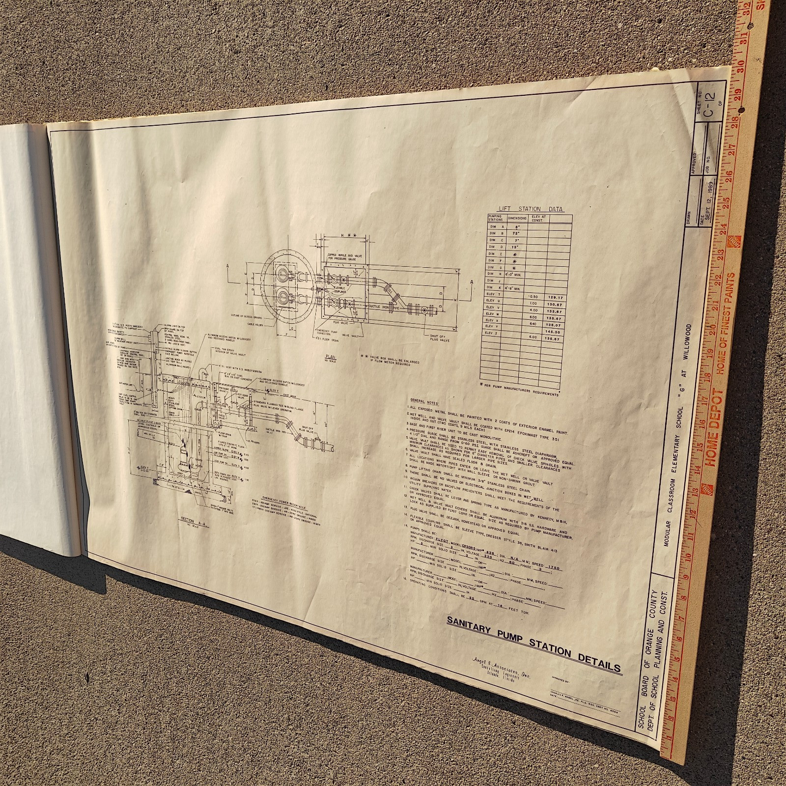Orange County FL School Site Utility Blueprint Set 80 Sheets 42×30 Rare 1989 Atq