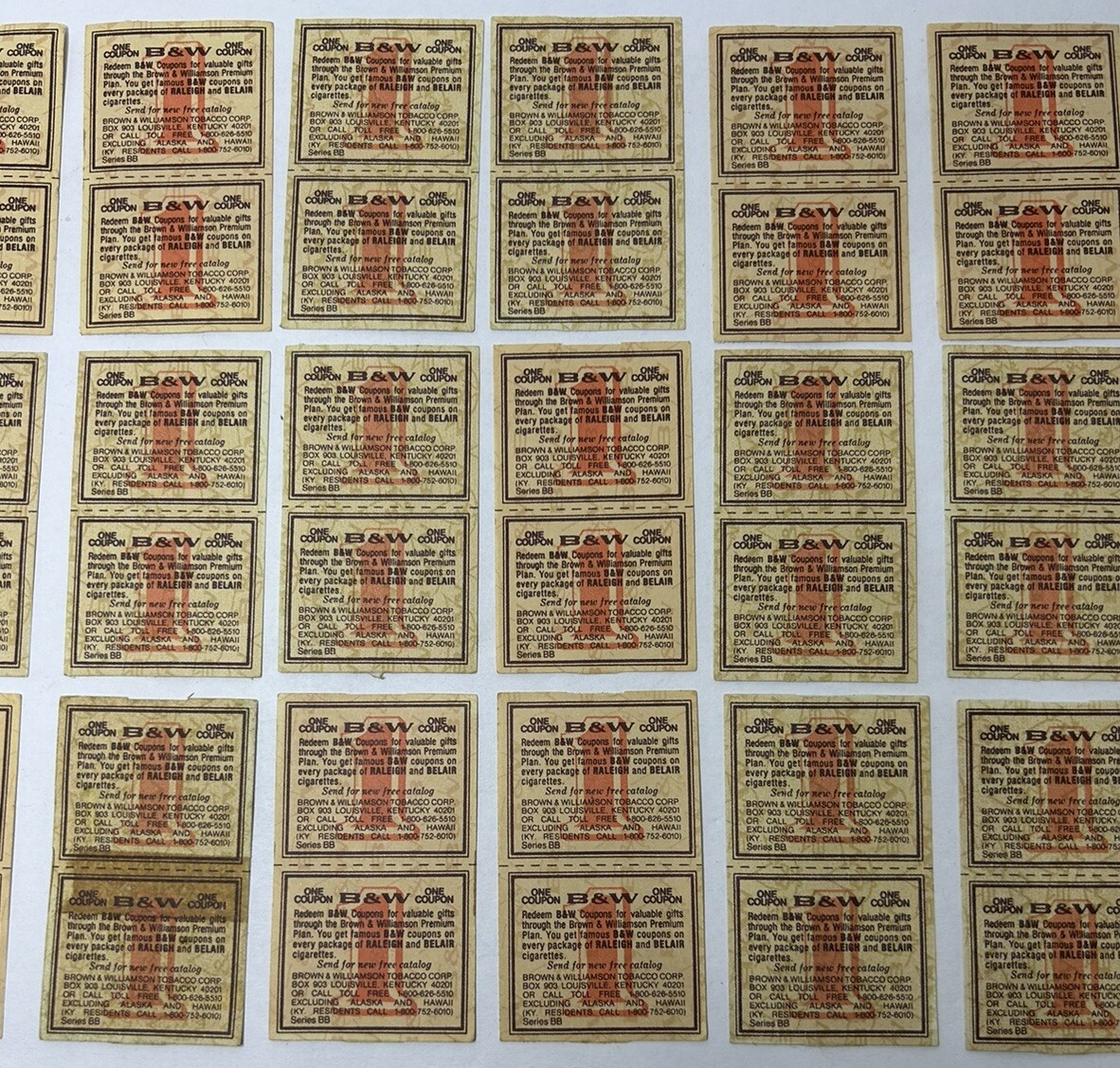 Tobacco Coupons 2 per page Raleigh & Belair 26 Vintage Brown & Williamson B&W
