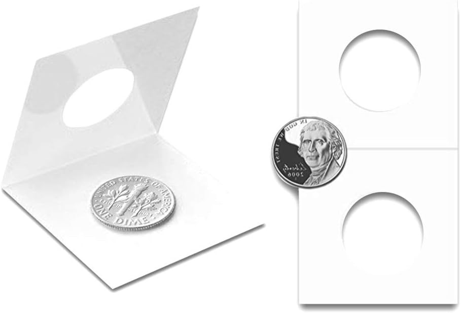 100PCS Cardboard Coin Holders 20.5mm 2″x2″ Storage Flips for Pennies & Dimes