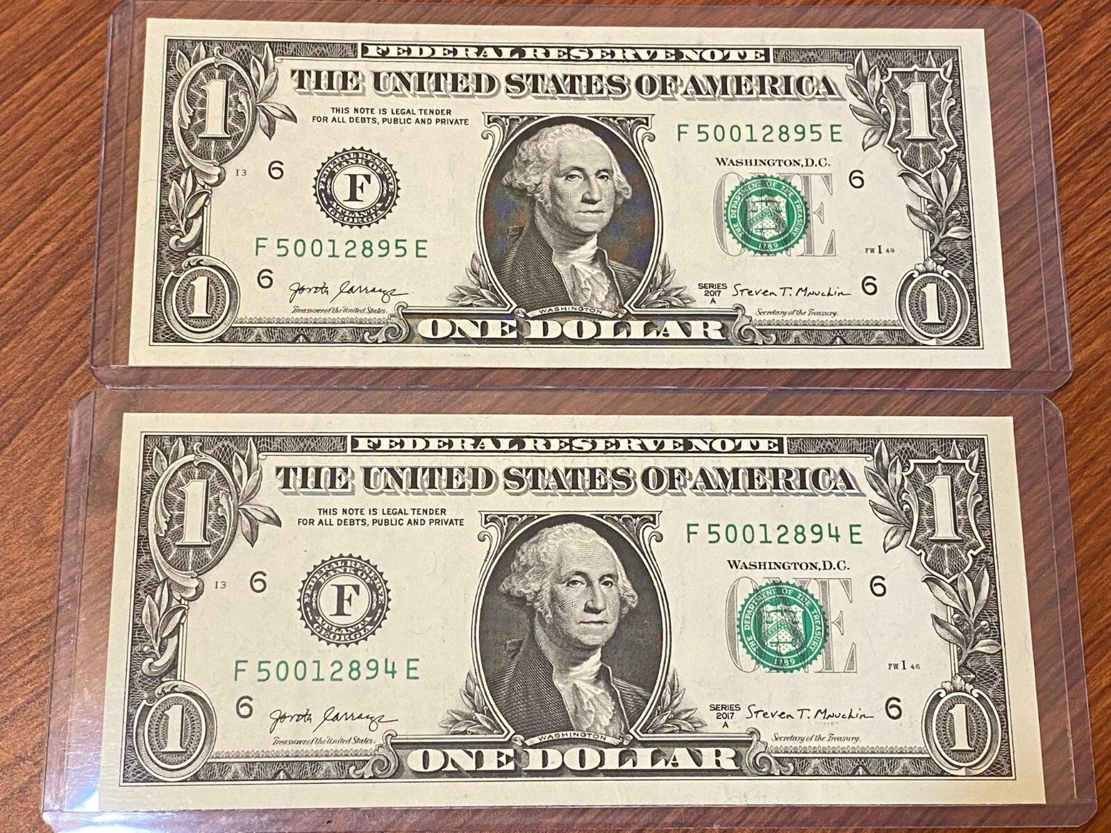 Sequence One Dollar Bills US Banknotes with Series 2017A