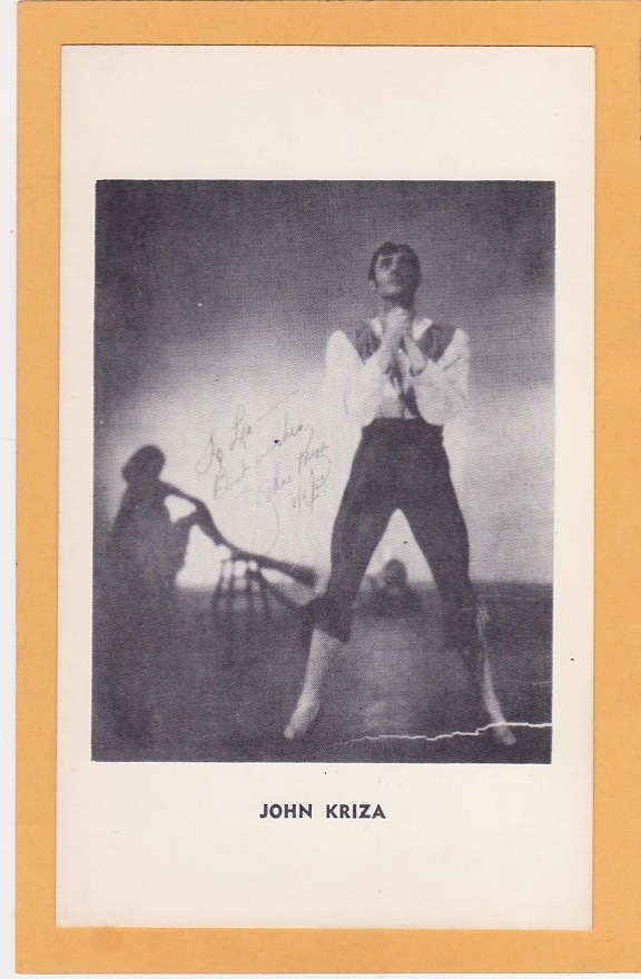 Advertising Card – John Kriza Ballet – Advance Theatical Shoe Co Chicago