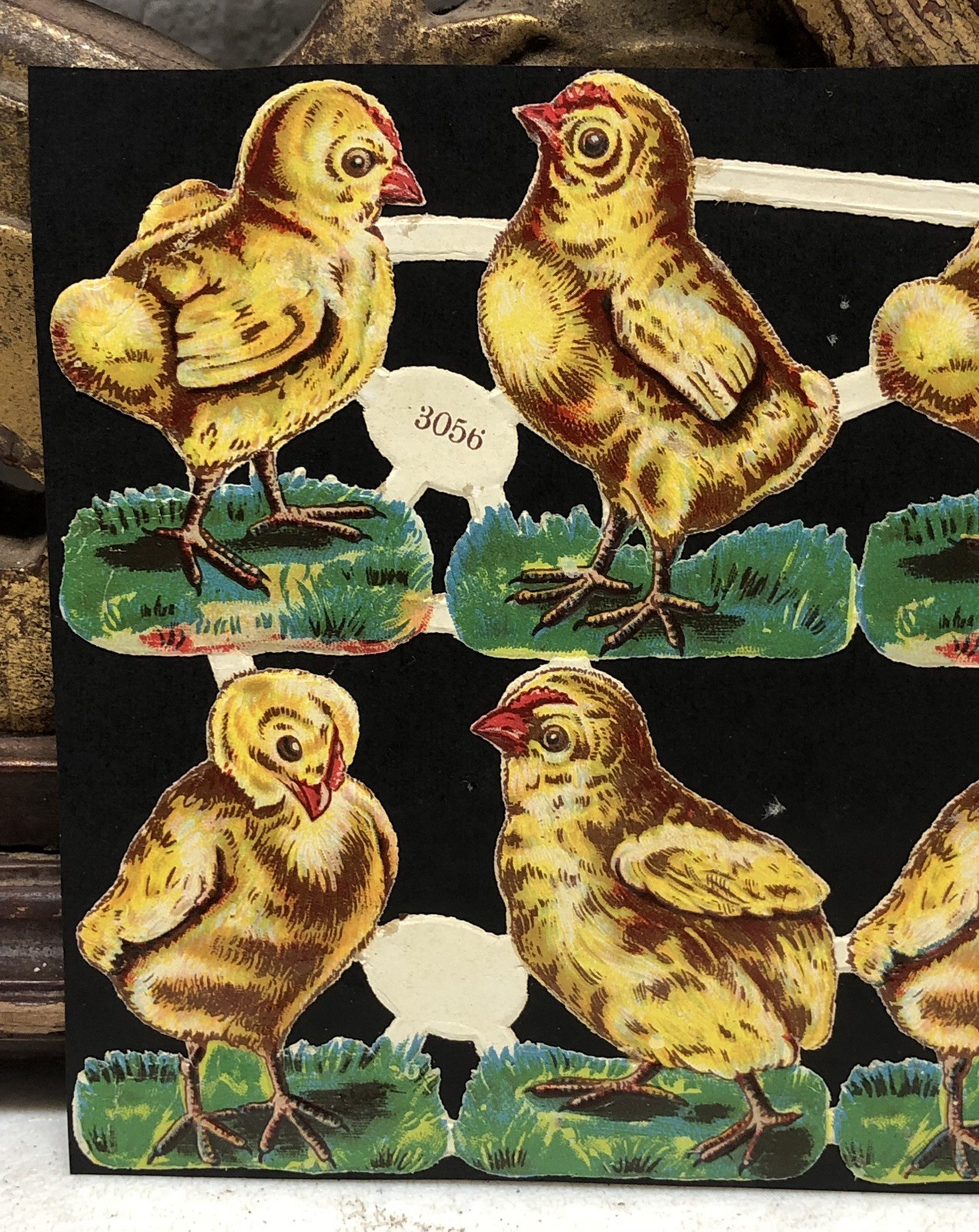Young Bears Musician & Baby Chicks Die Cut Scraps Glued on Paper Double Sided L6