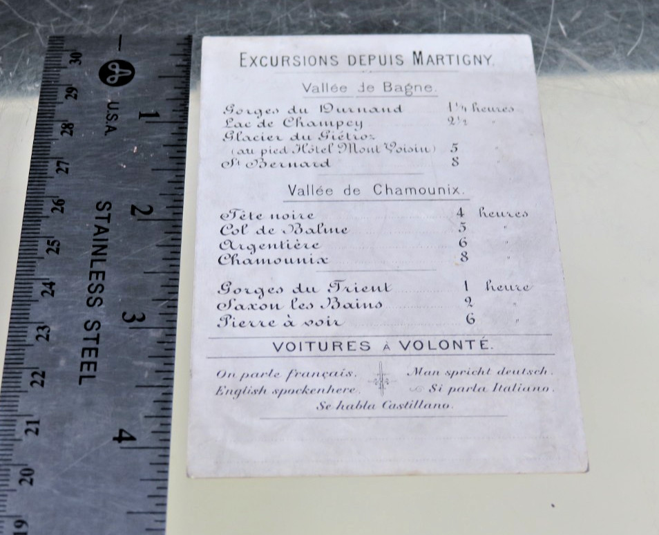 Hotel Du Montblanc Martigny Switzerland Vintage Business Card 1880’s