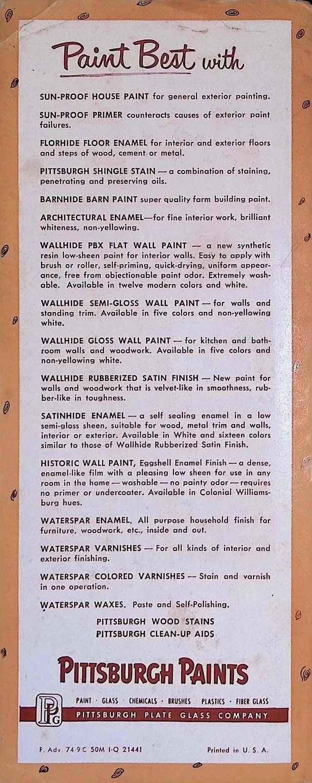 Pittsburgh Plate Glass Wood Stain Brochure Mid Century 1940s Color Swatches PPG