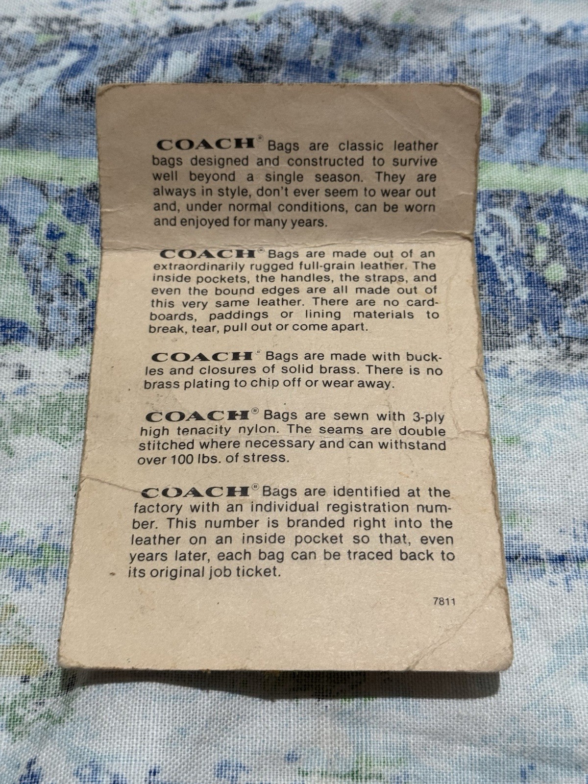 Vintage 1978 Coach Leatherware Paperwork Catalog Registration Muslin Bag 1970s