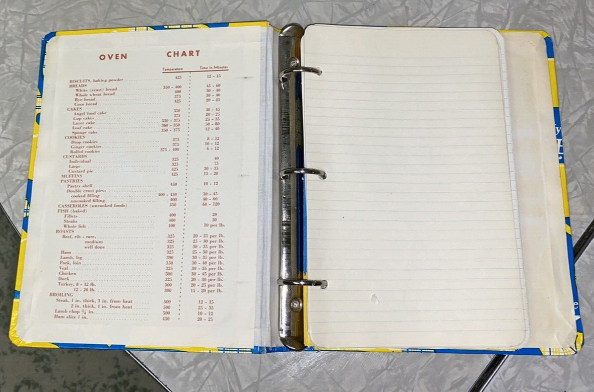 Vintage 1960’s My Recipes Recipe Binder Metal 3 Ring with envelopes and paper