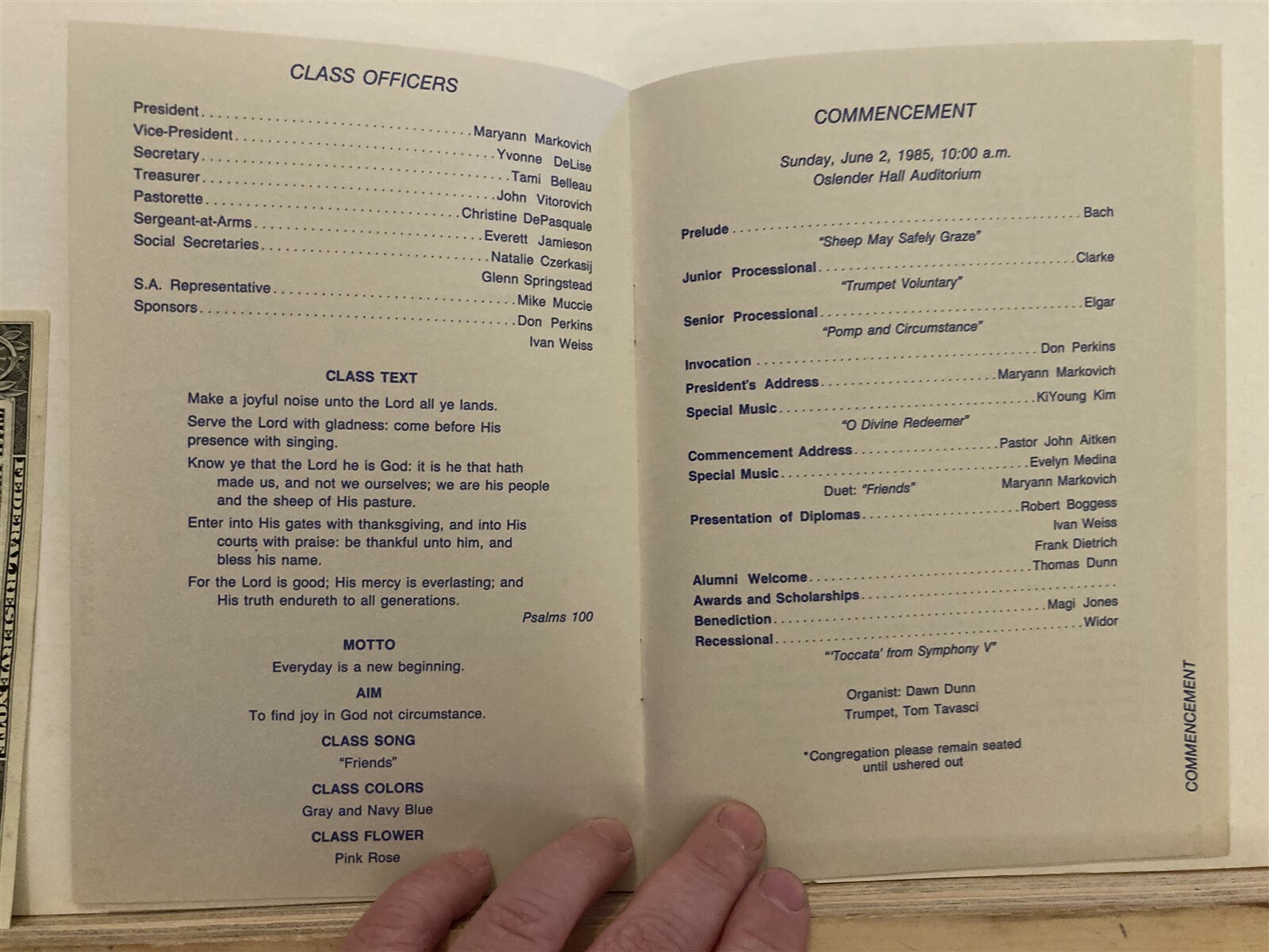1985 Commencement Graduation Programs Garden State Academy School Tranquility NJ