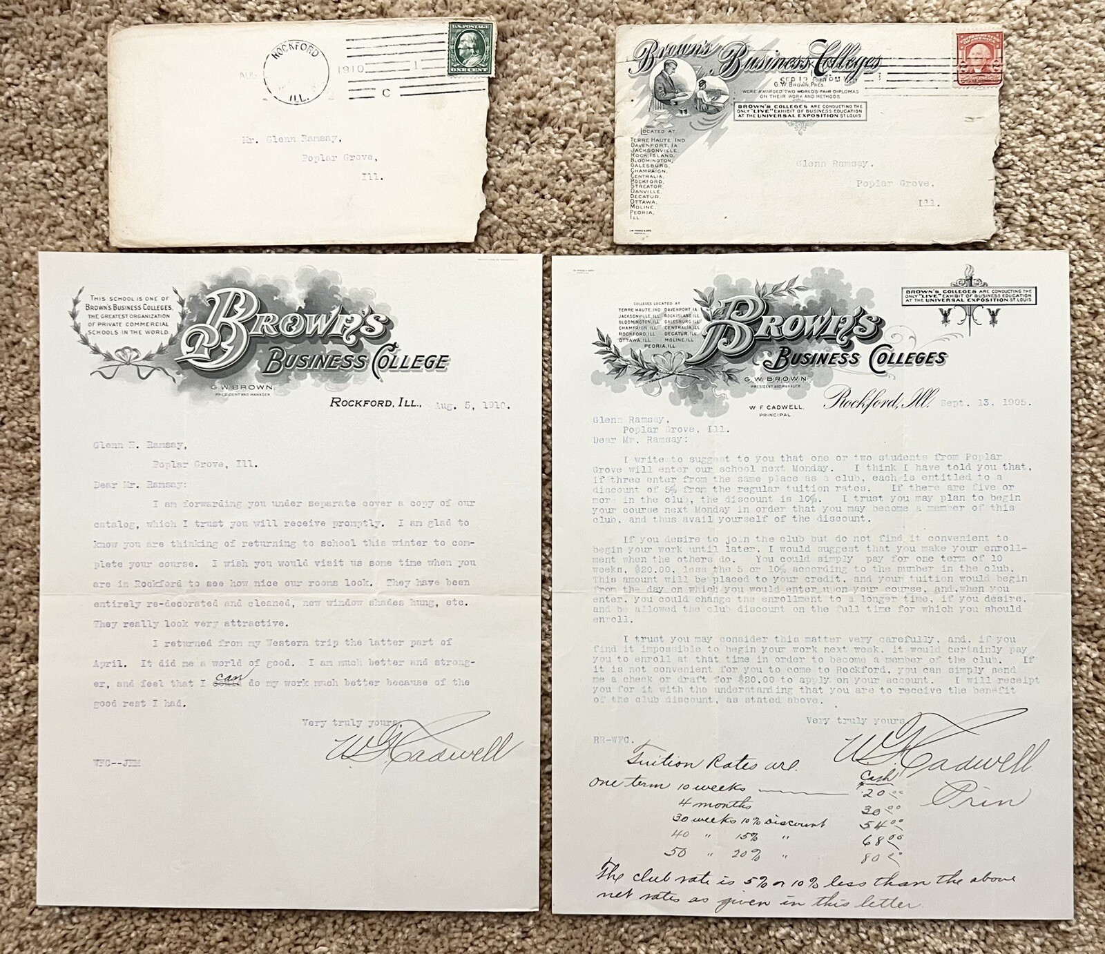 BROWN’s BUSINESS COLLEGE Recruitment Letters 1905 1910 Tuition Rates!! (f1)