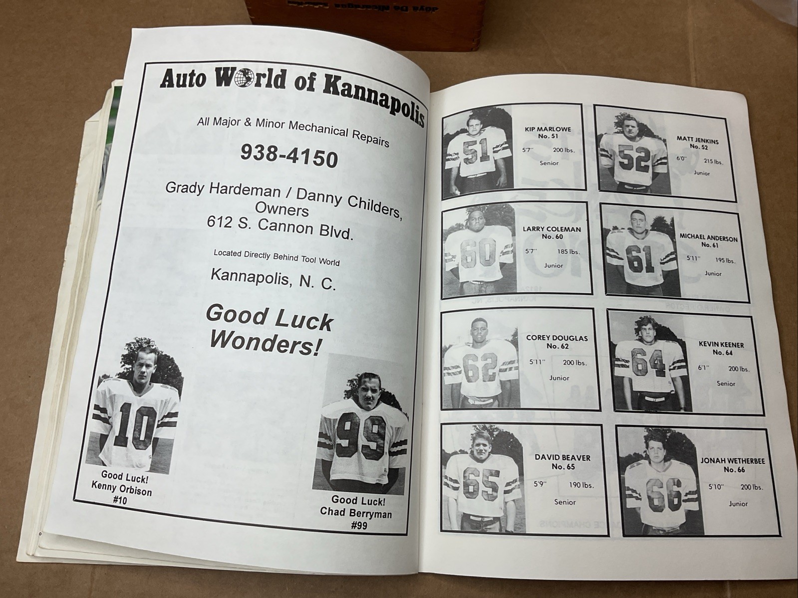 3 Sep 1993 Football Program A.L Brown Vs Statesville High School Nc B69