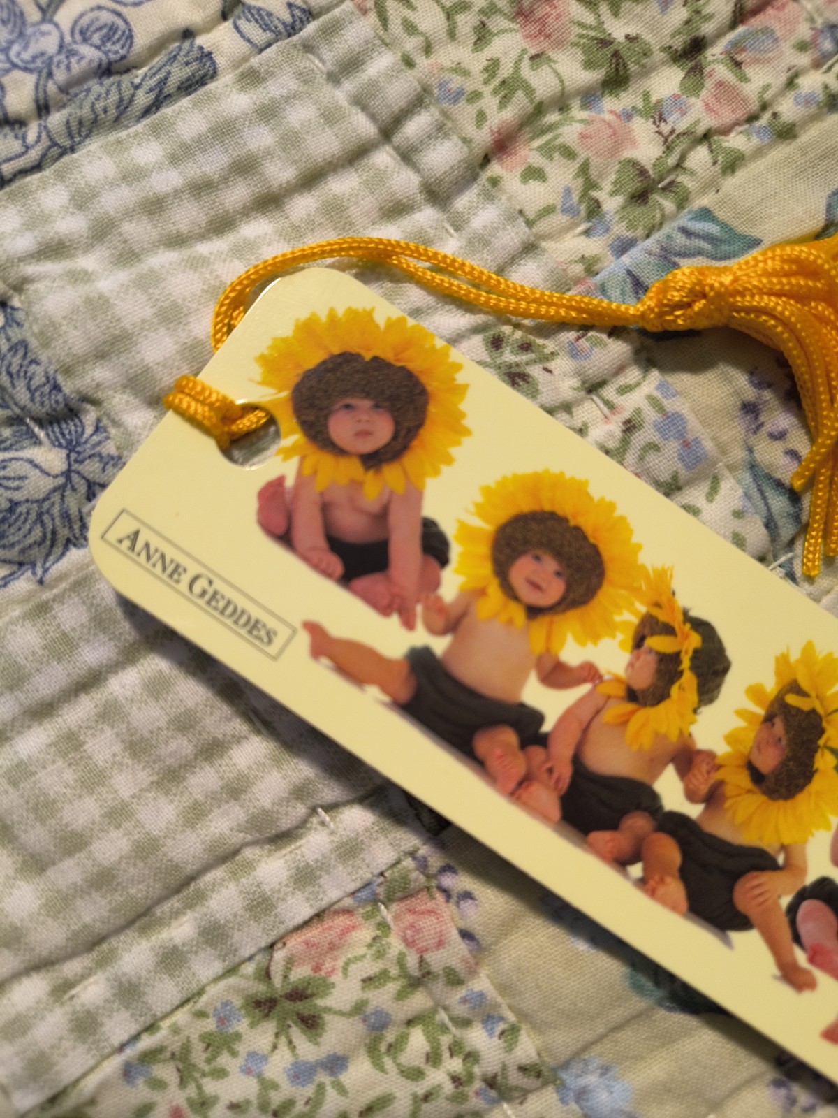 Vintage 90s Anne Geddes Sunflower Babies Tassel Bookmark, 1995 Antioch KB0-12076
