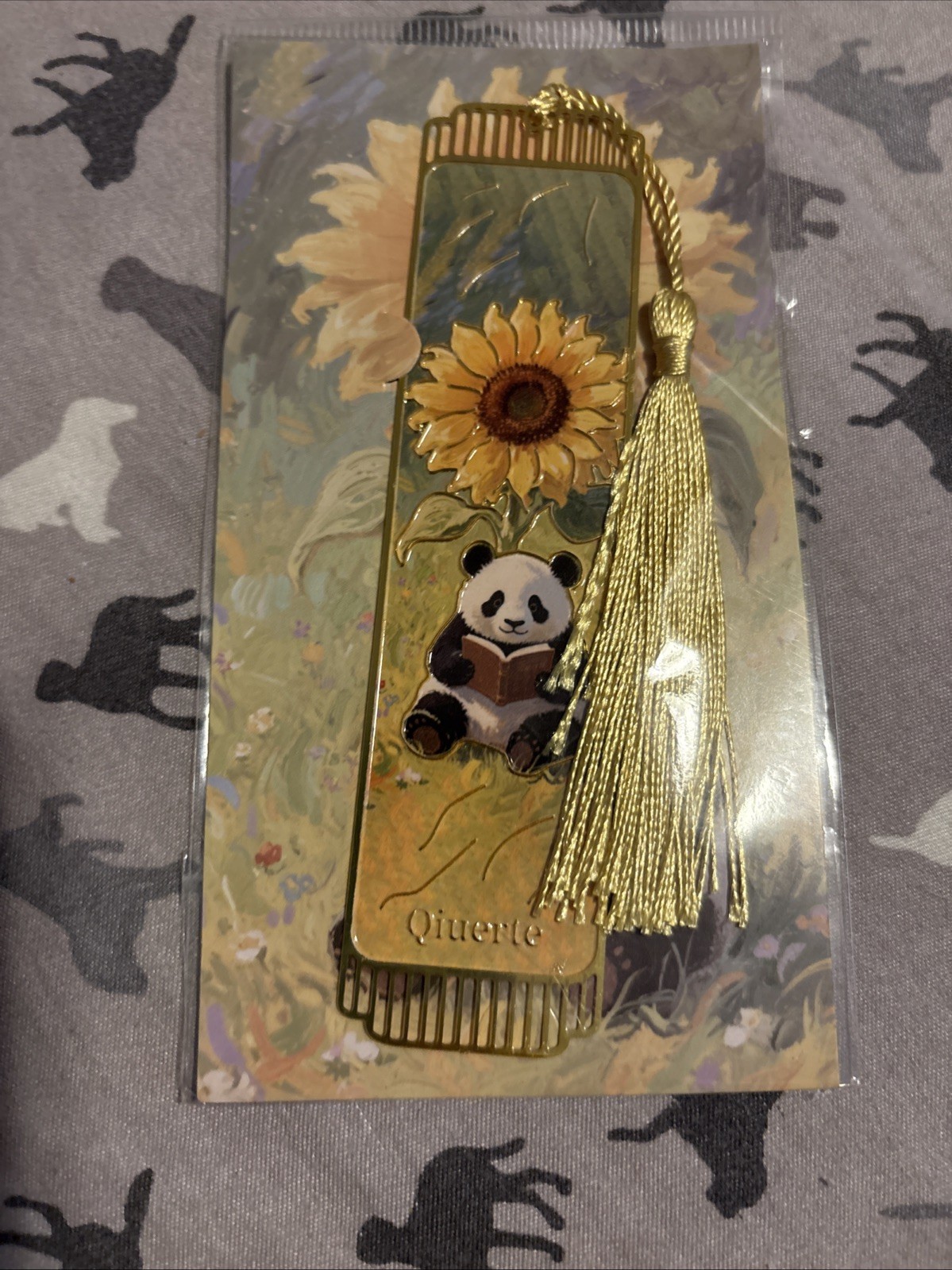 Sunflower Reading Koala Thin Metal Bookmark Multicolor Pattern Gold Tassel