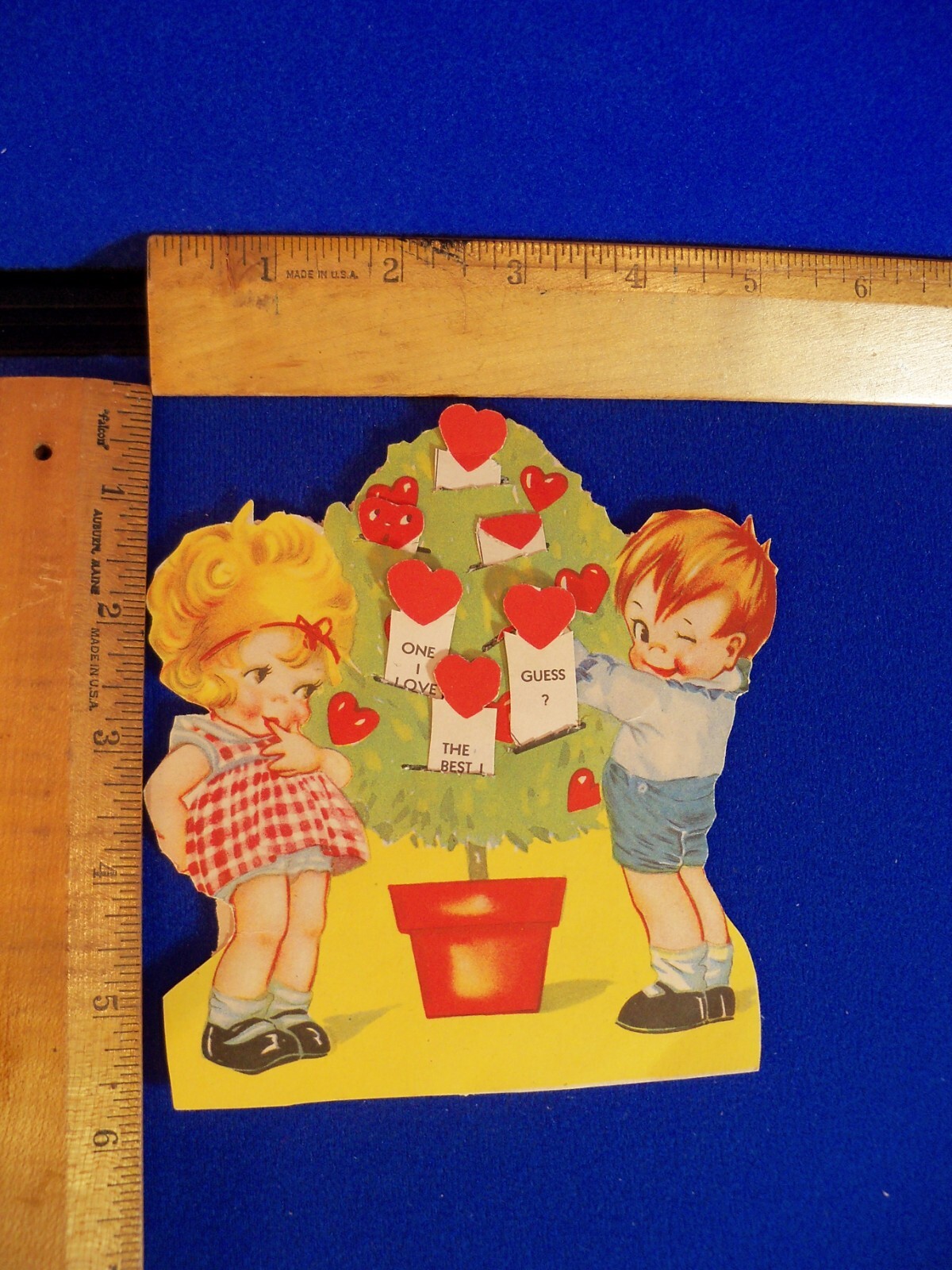 Vtg 1920’s Mechanical Heart TREE Boy Winking Girl Pout Valentine Greeting Card