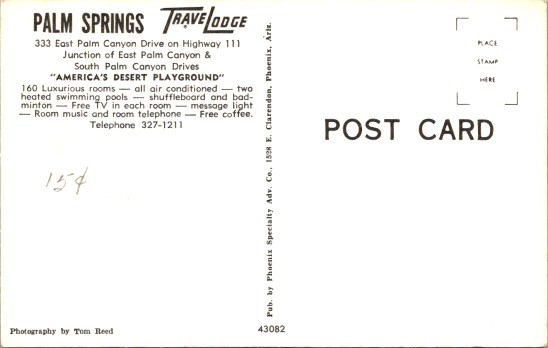 1960s Palm Springs Travelodge Motel Linen Postcard Aerial Pools Americana
