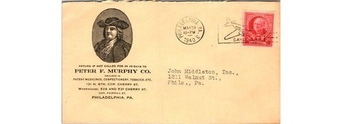 1940 Peter F Murphy Philadelphia Advertising Cover Patent Medicine Tobacco