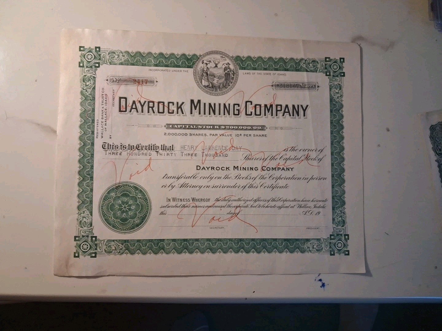 ORIGINAL 1900’s WONDER DAYBREAK MINING CO GOLDFIELD NEVADA STOCK CERTIFICATE Unc