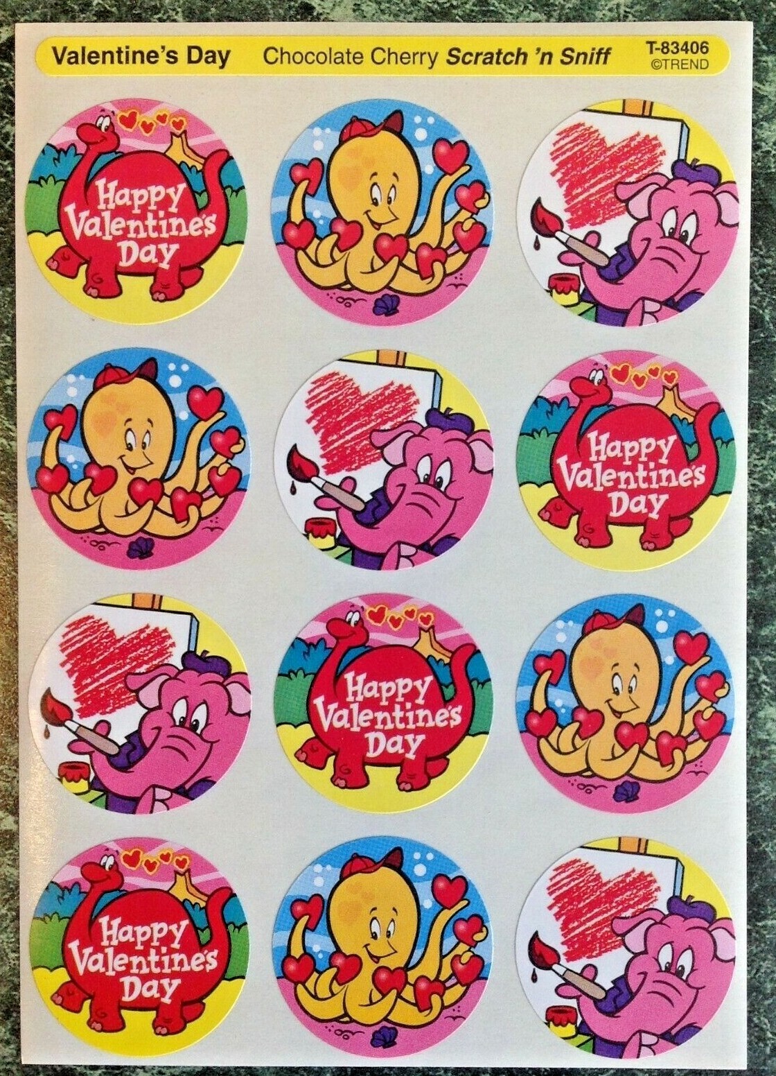 VTG TREND Scratch & Sniff Stinky Sticker Sheet Valentine’s Day CHOCOLATE CHERRY